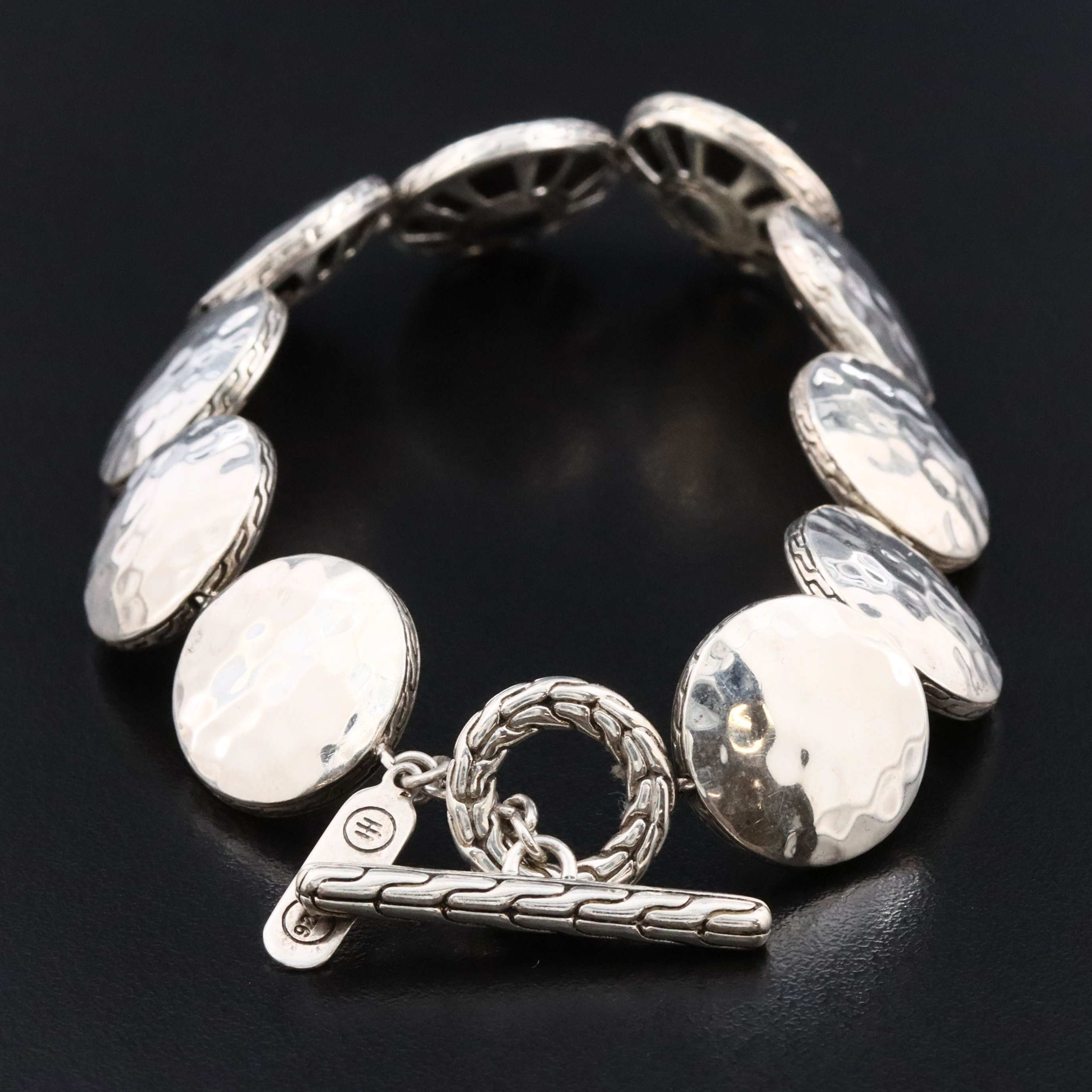 John Hardy Palu Sterling Hammered Disc Link Bracelet