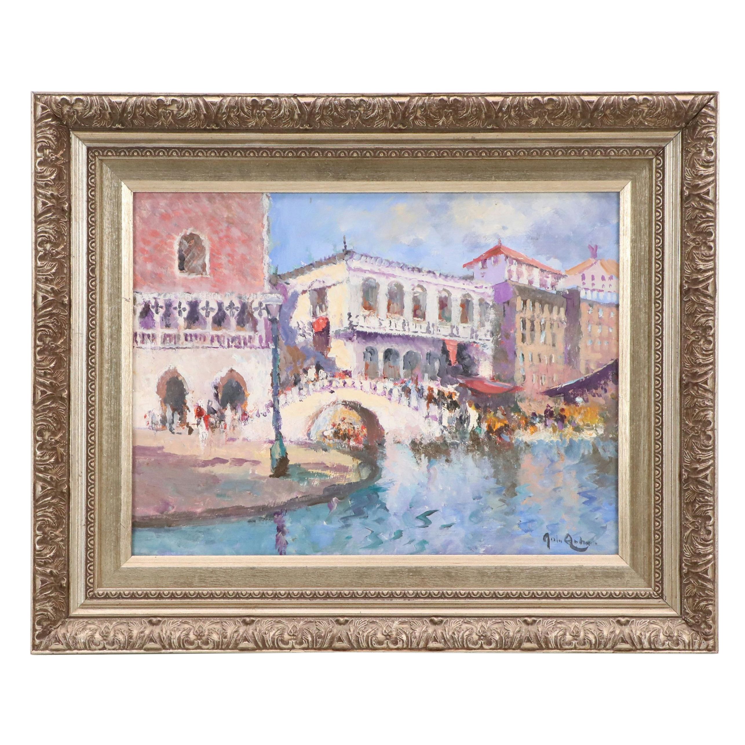 John Ambrose Impressionistic Oil Painting "Straw Bridge Venice"