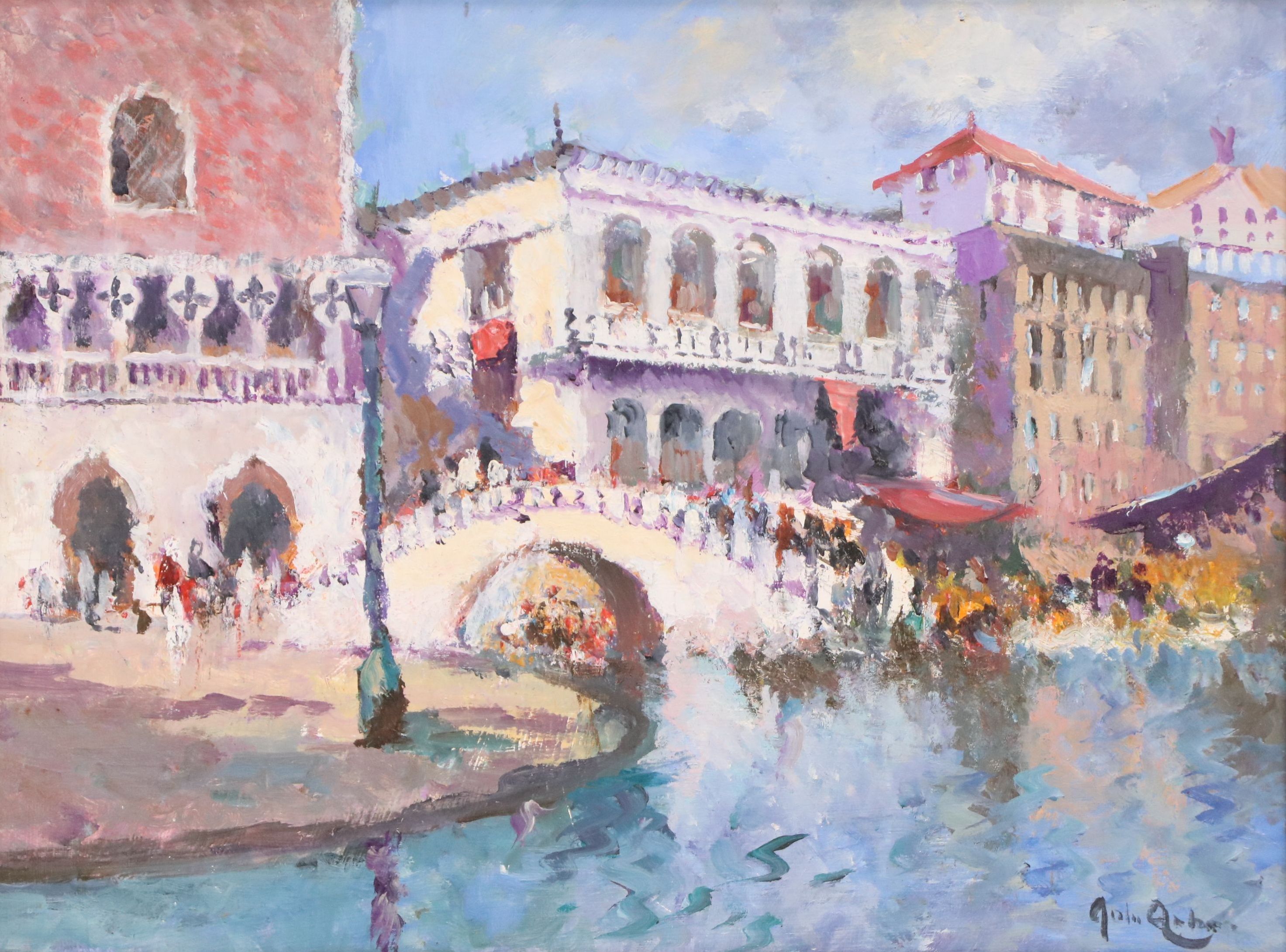 John Ambrose Impressionistic Oil Painting "Straw Bridge Venice"