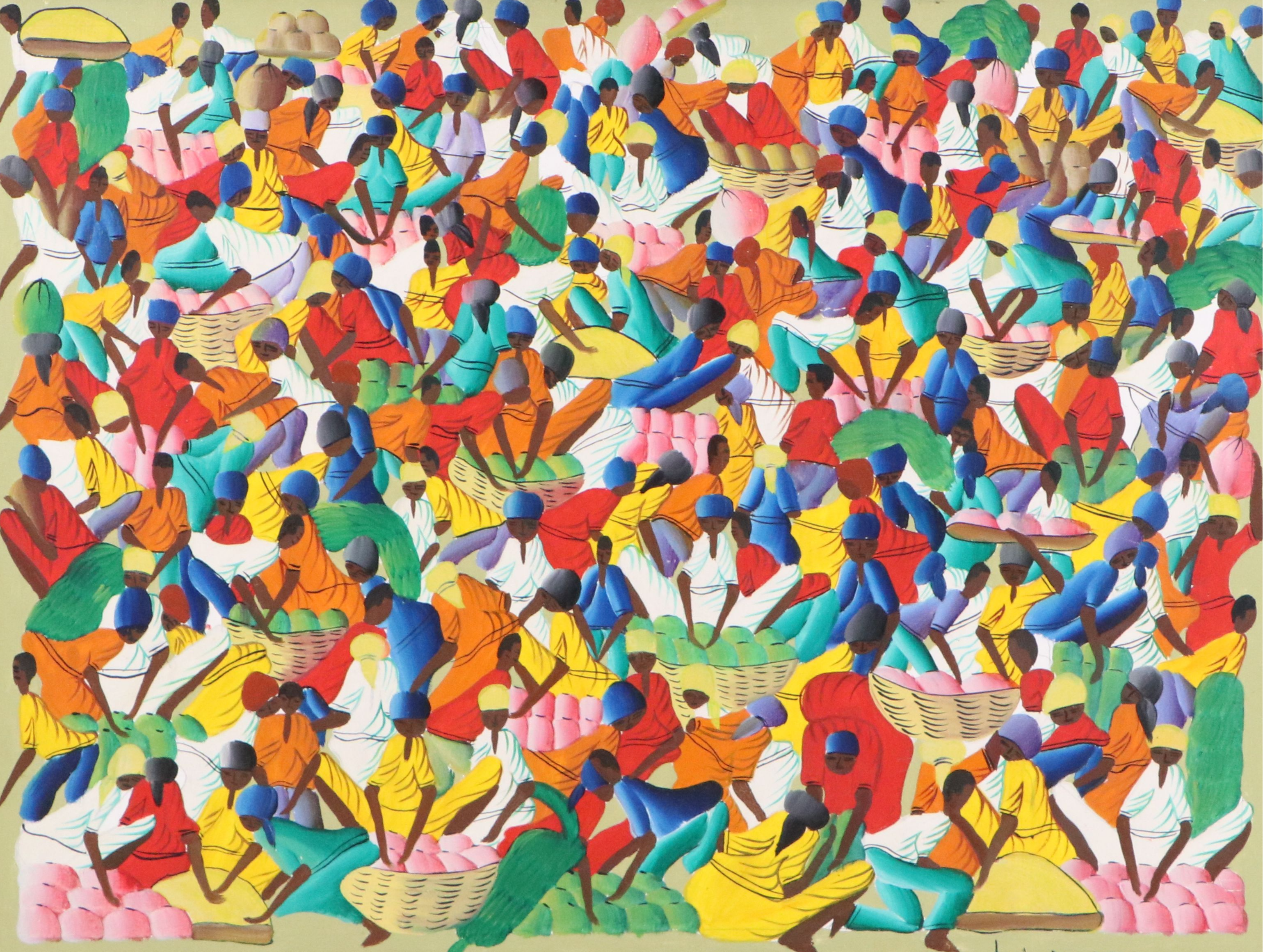 Louis Juste Haitian Oil Painting of Market Scene