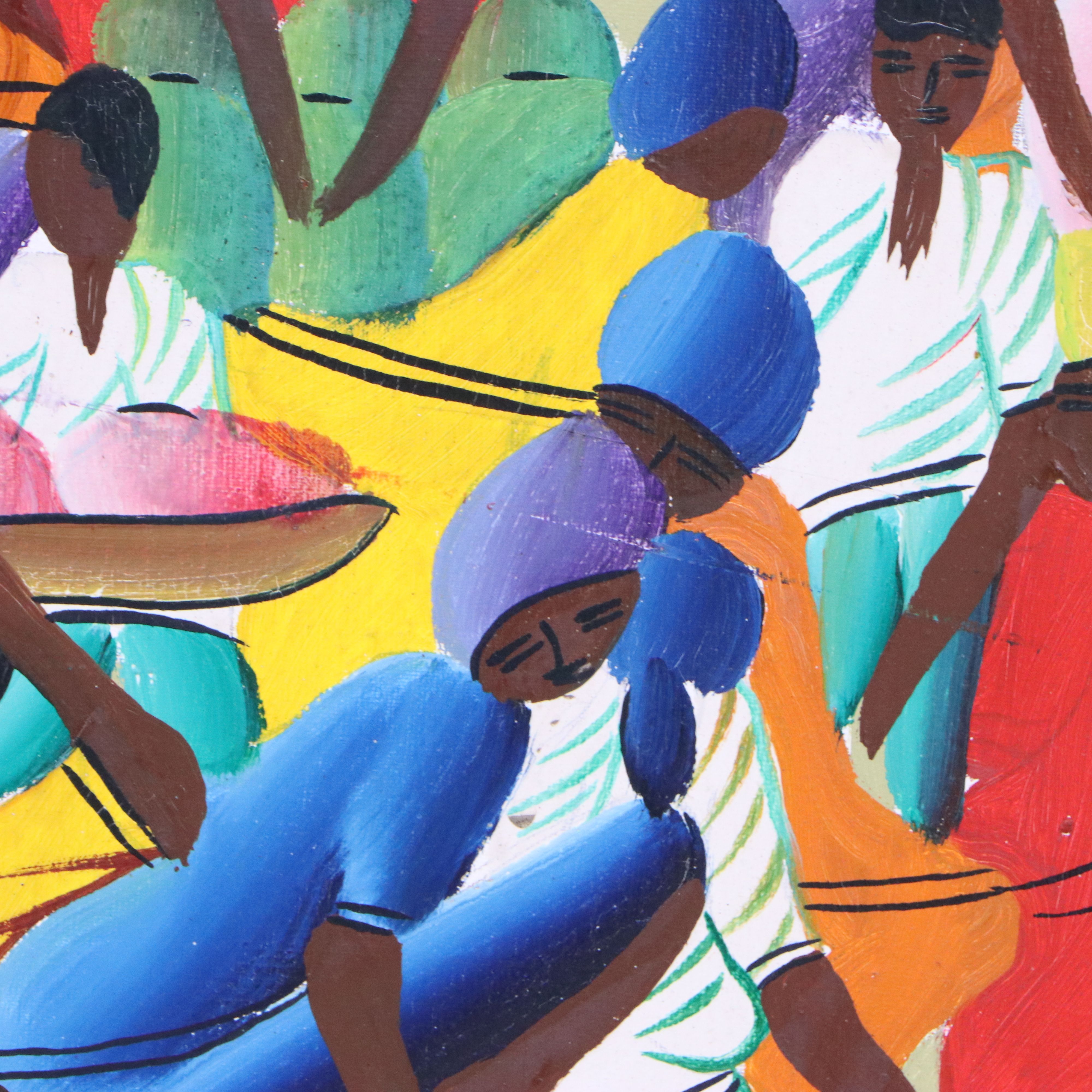 Louis Juste Haitian Oil Painting of Market Scene