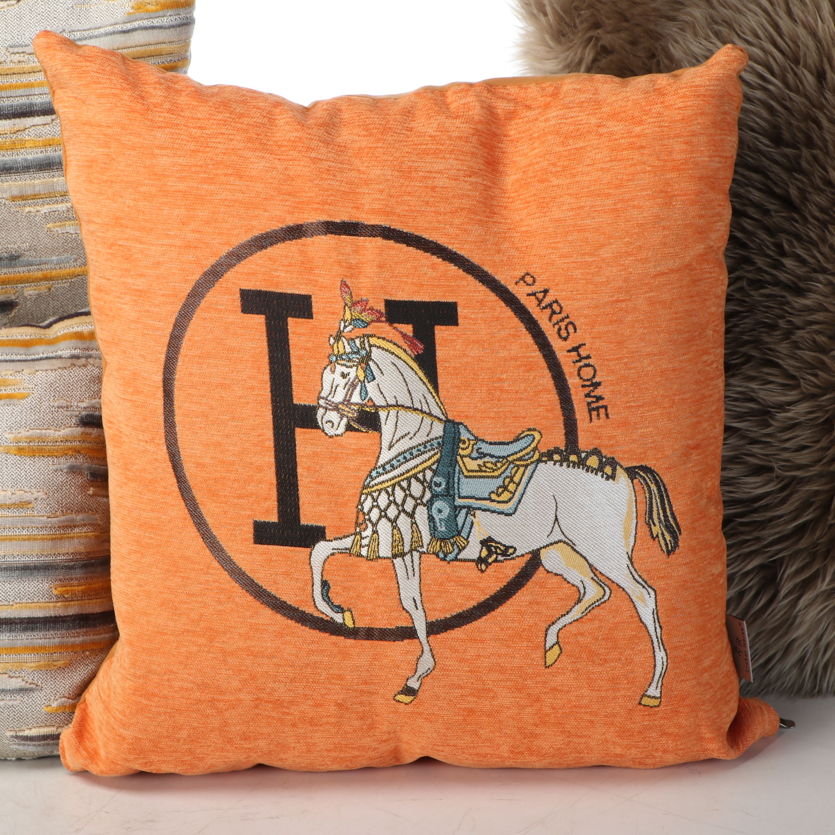 Croker Horse Orange Accent Pillow with Other Textured Throw Pillows