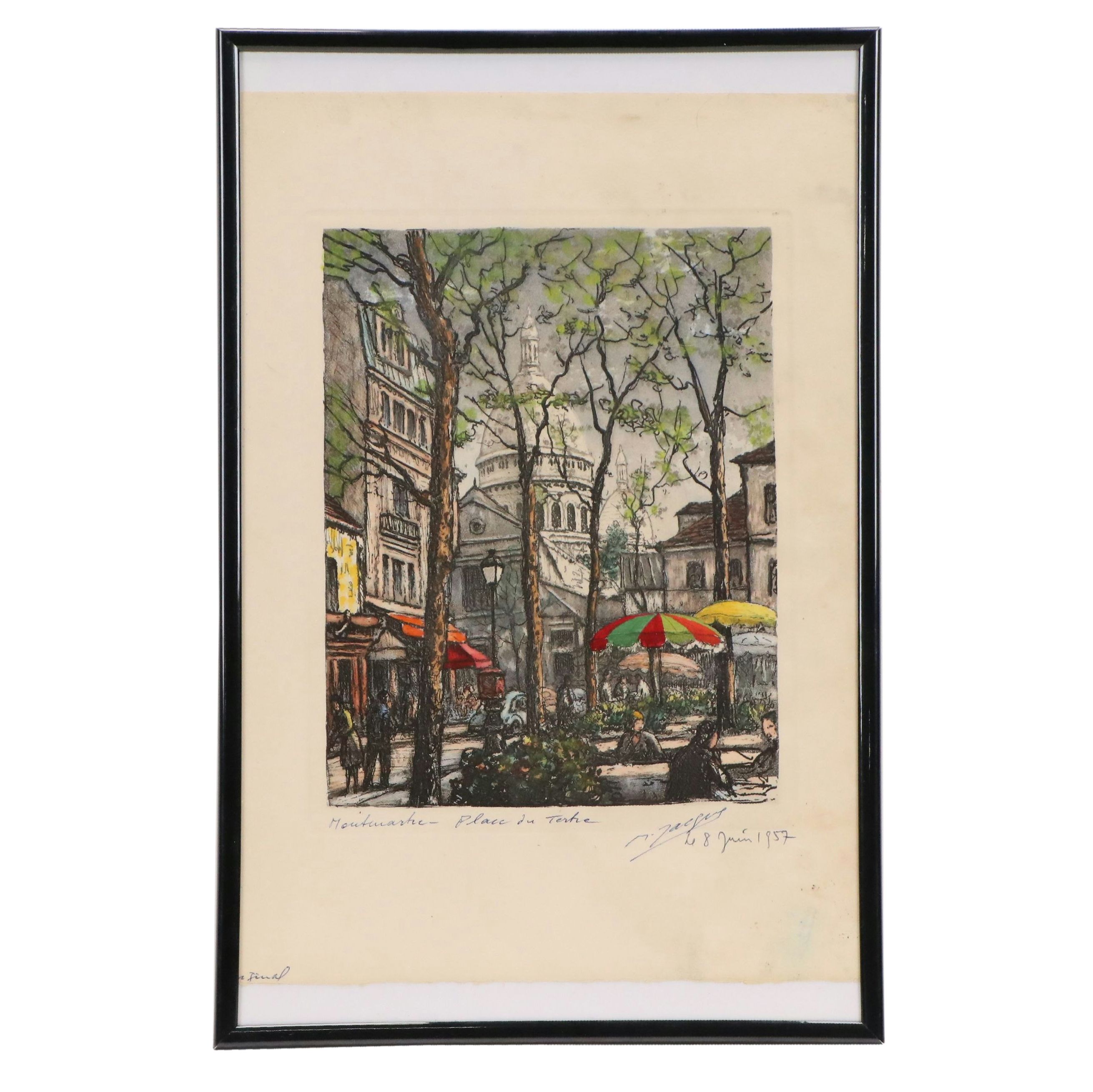 Maurice Jacque Hand-Colored Parisian Etching with Aquatint, 1957
