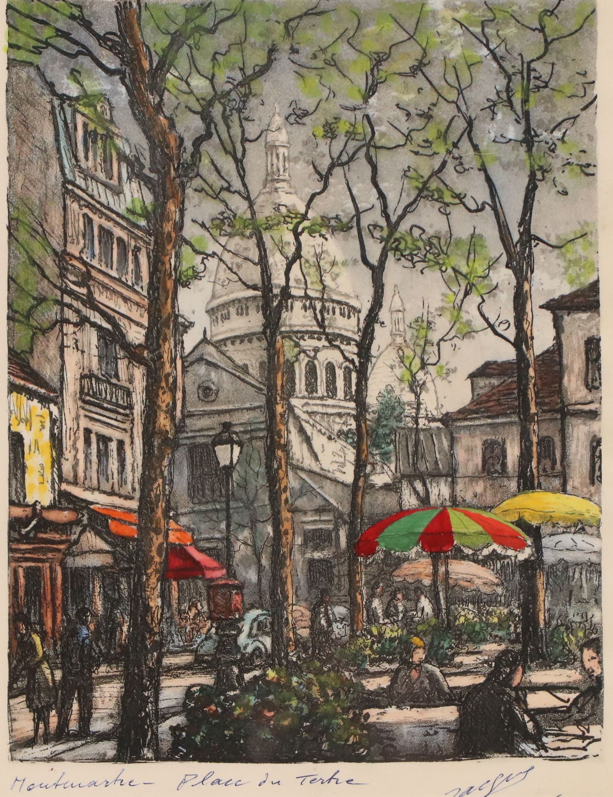 Maurice Jacque Hand-Colored Parisian Etching with Aquatint, 1957