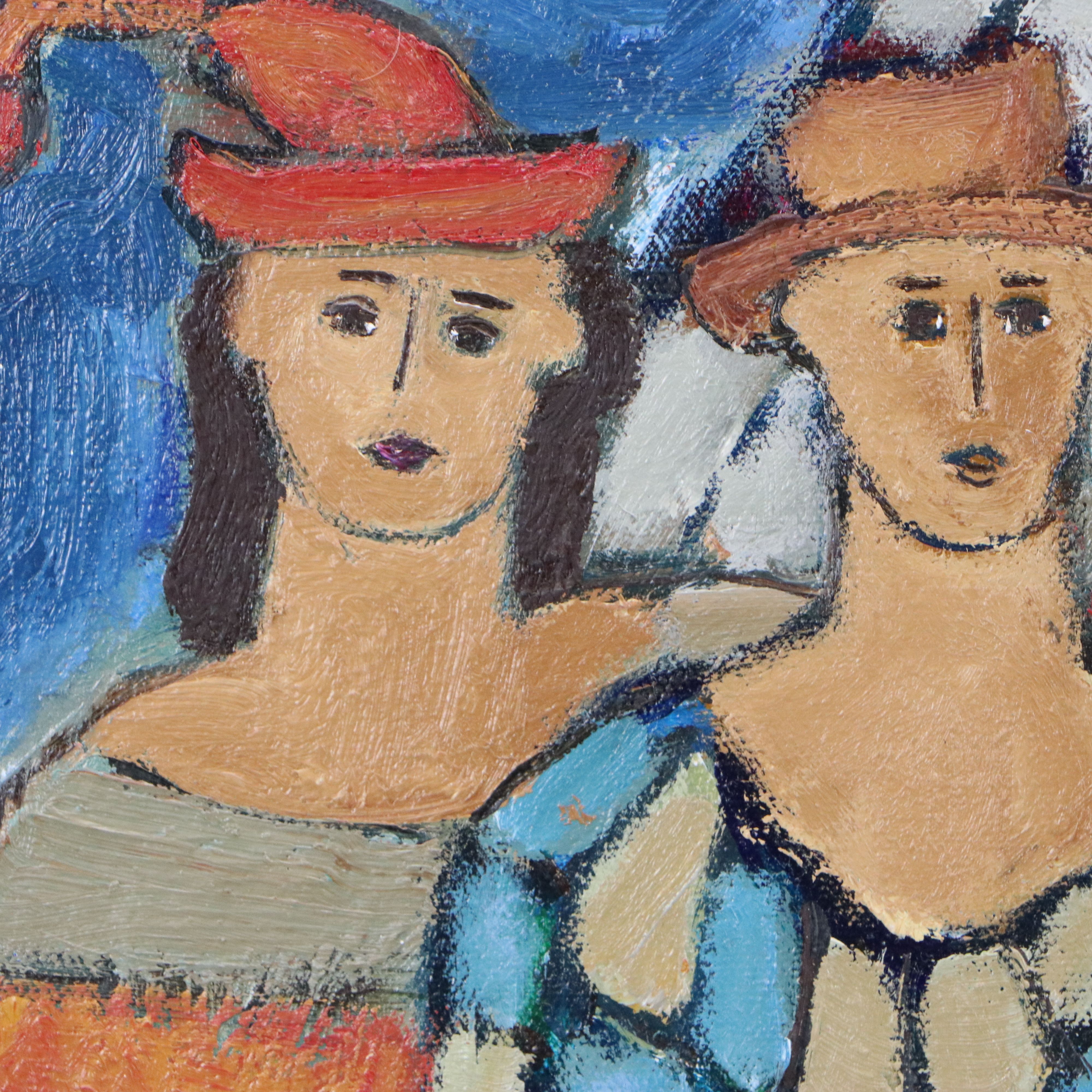 Monique Harvey Oil Painting "Les Saltimbanques de la Cathédrale," 1986