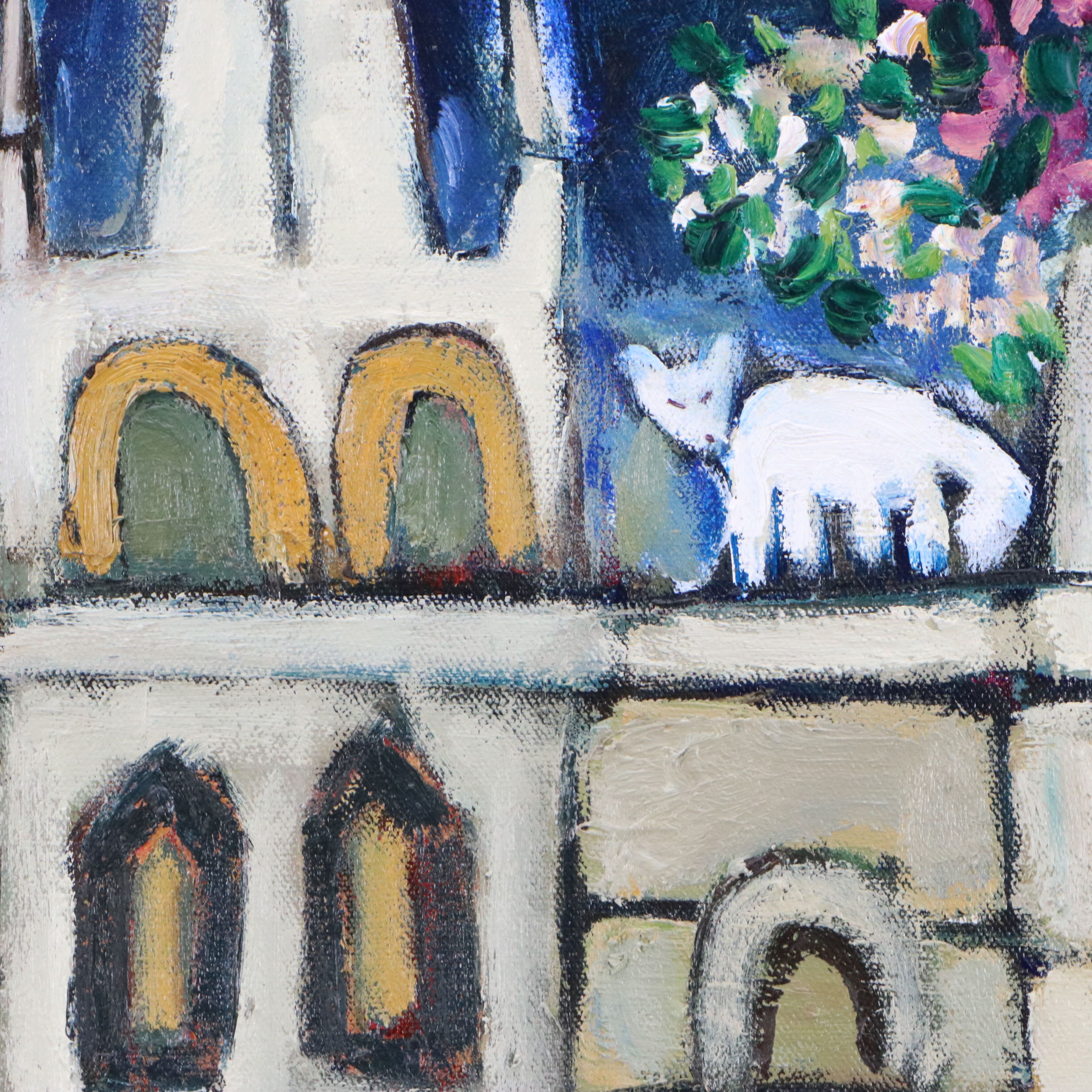 Monique Harvey Oil Painting "Les Saltimbanques de la Cathédrale," 1986