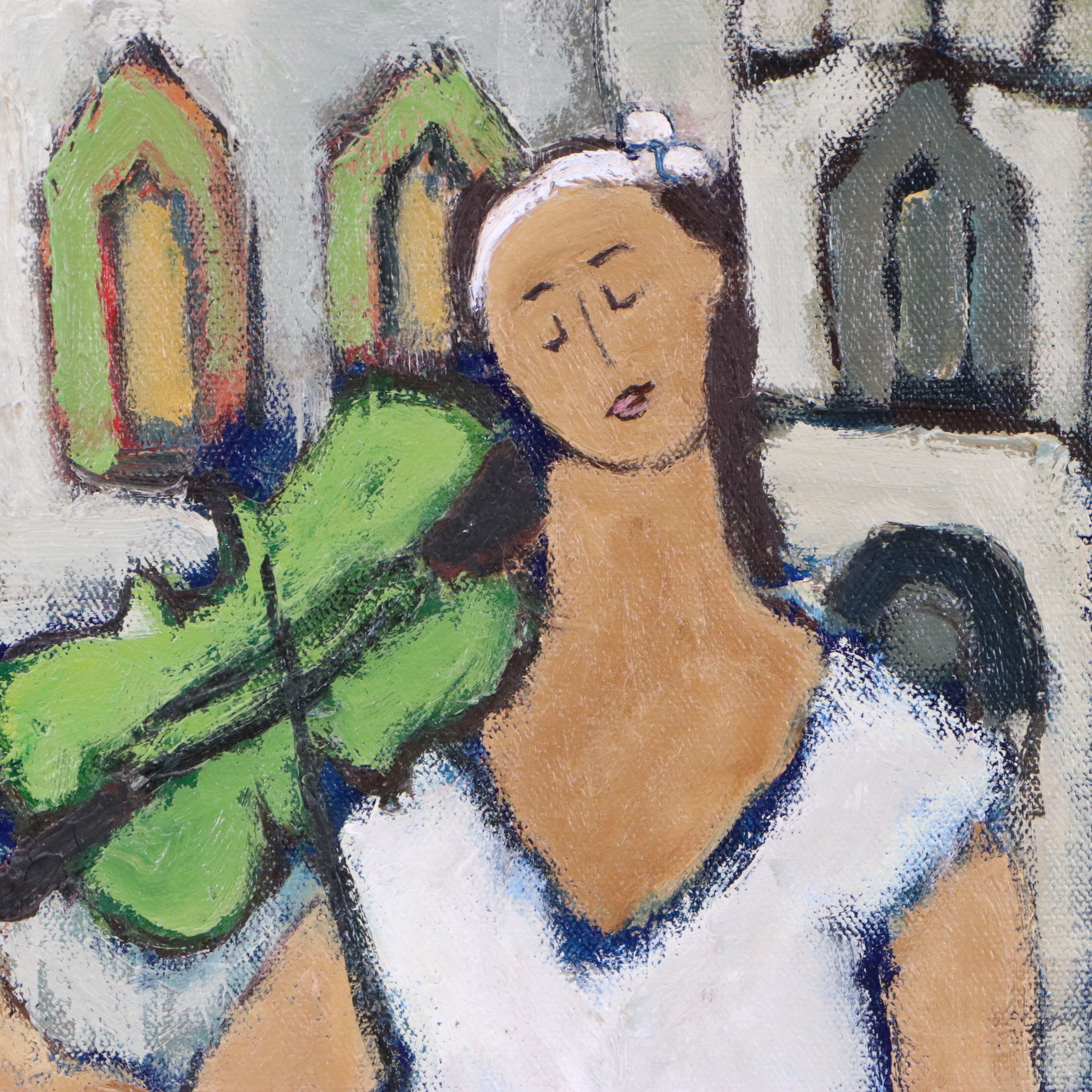 Monique Harvey Oil Painting "Les Saltimbanques de la Cathédrale," 1986