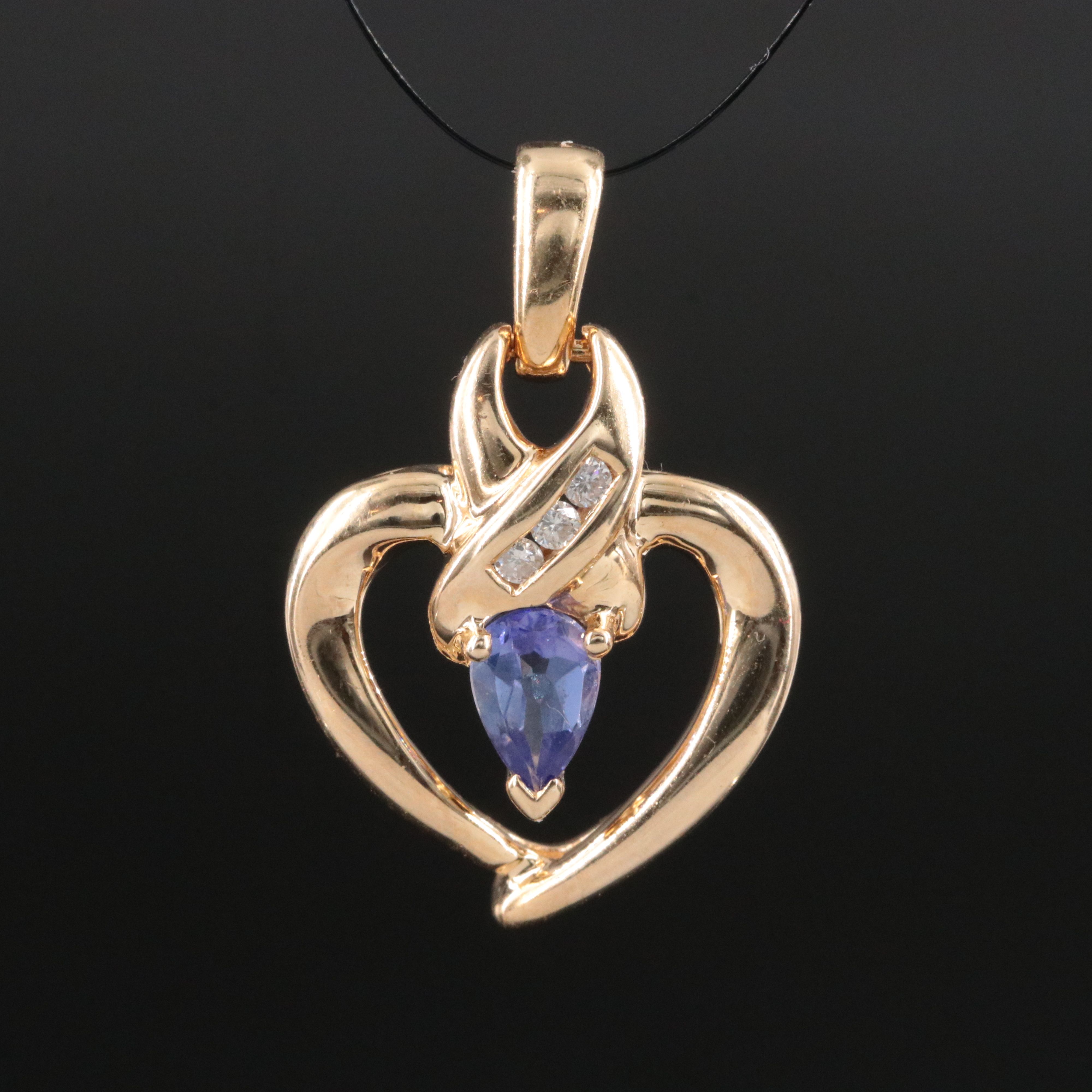14K  Tanzanite and Diamond Heart Pendant