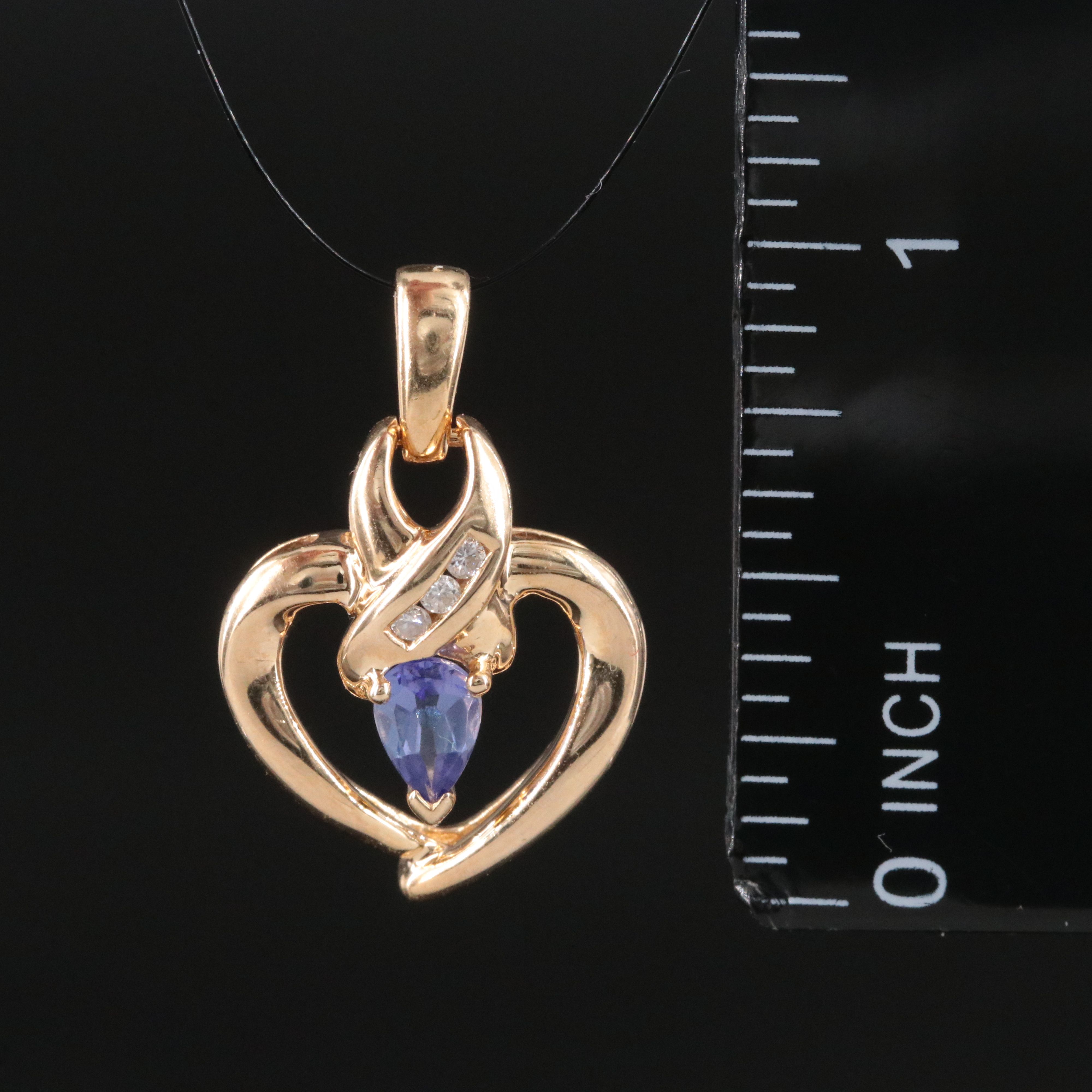 14K  Tanzanite and Diamond Heart Pendant
