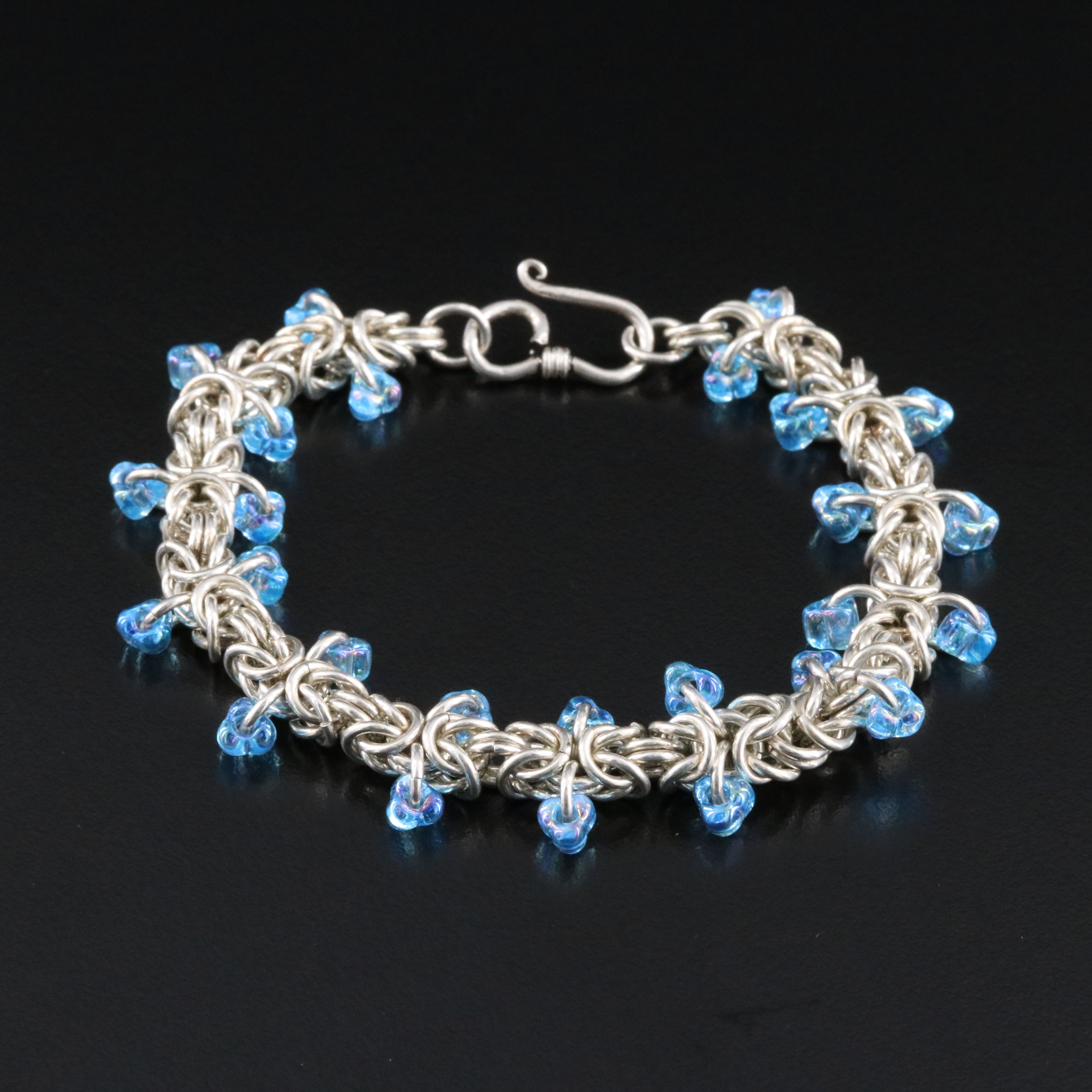Sterling Byzantine Bracelet with Glass Bead Fringe