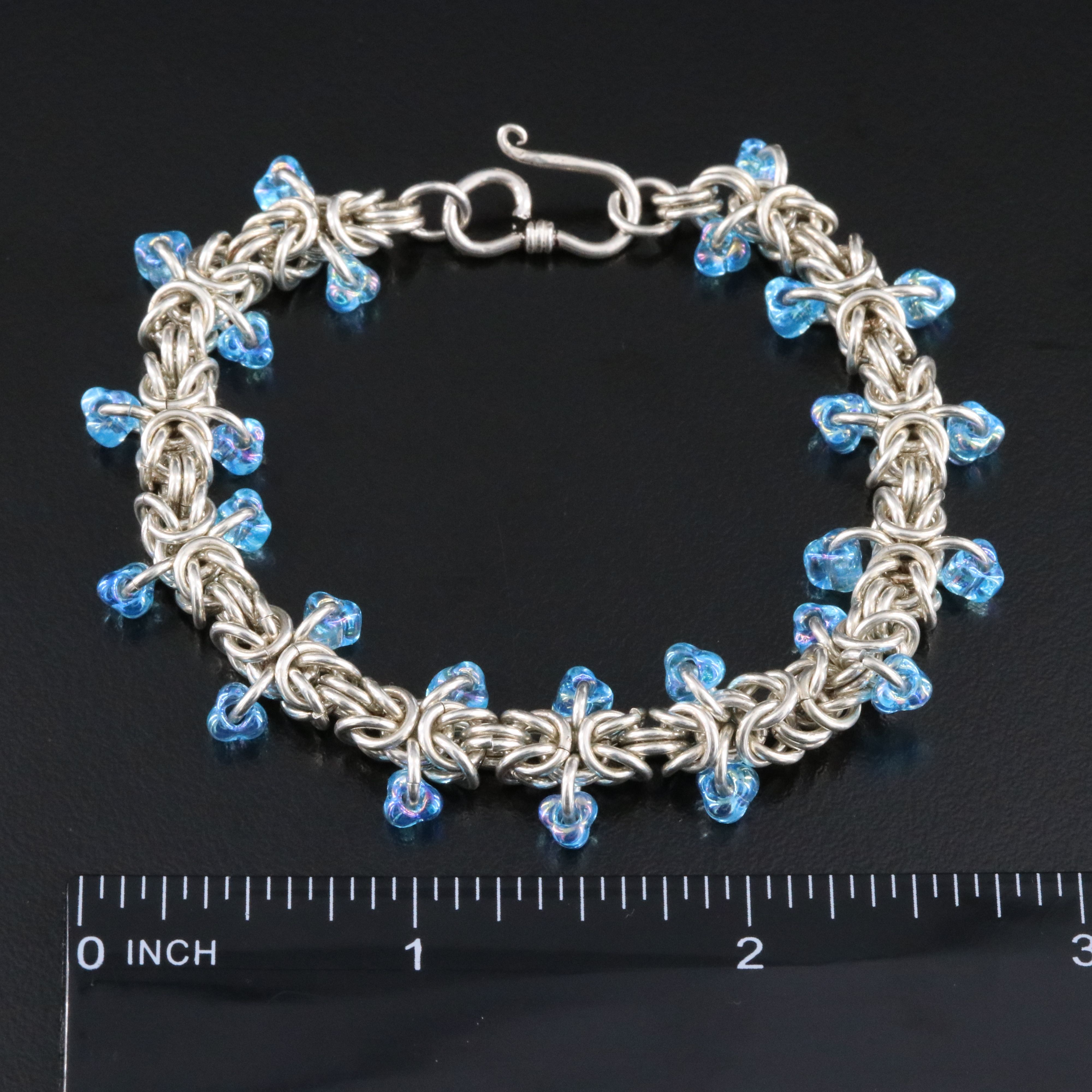 Sterling Byzantine Bracelet with Glass Bead Fringe
