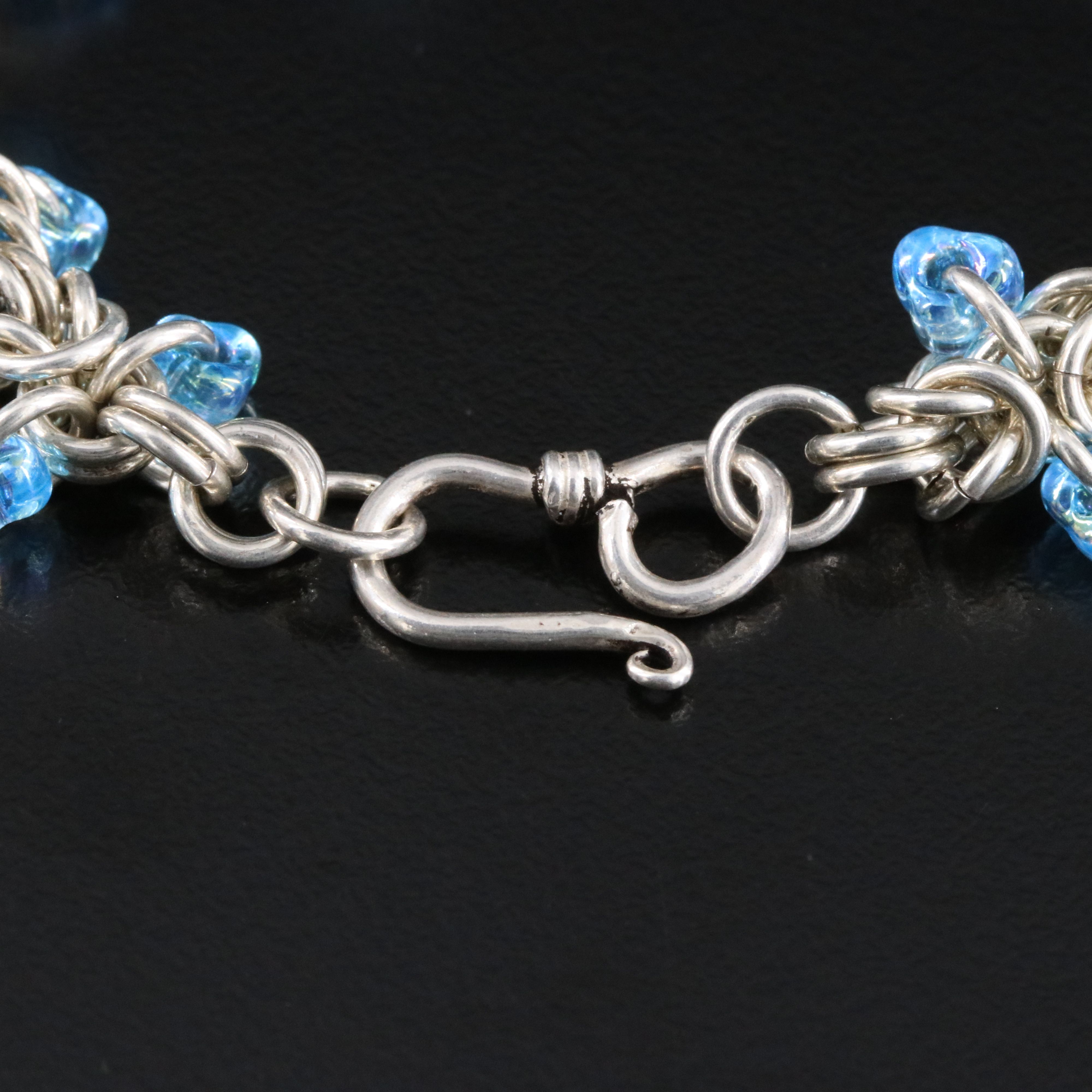 Sterling Byzantine Bracelet with Glass Bead Fringe