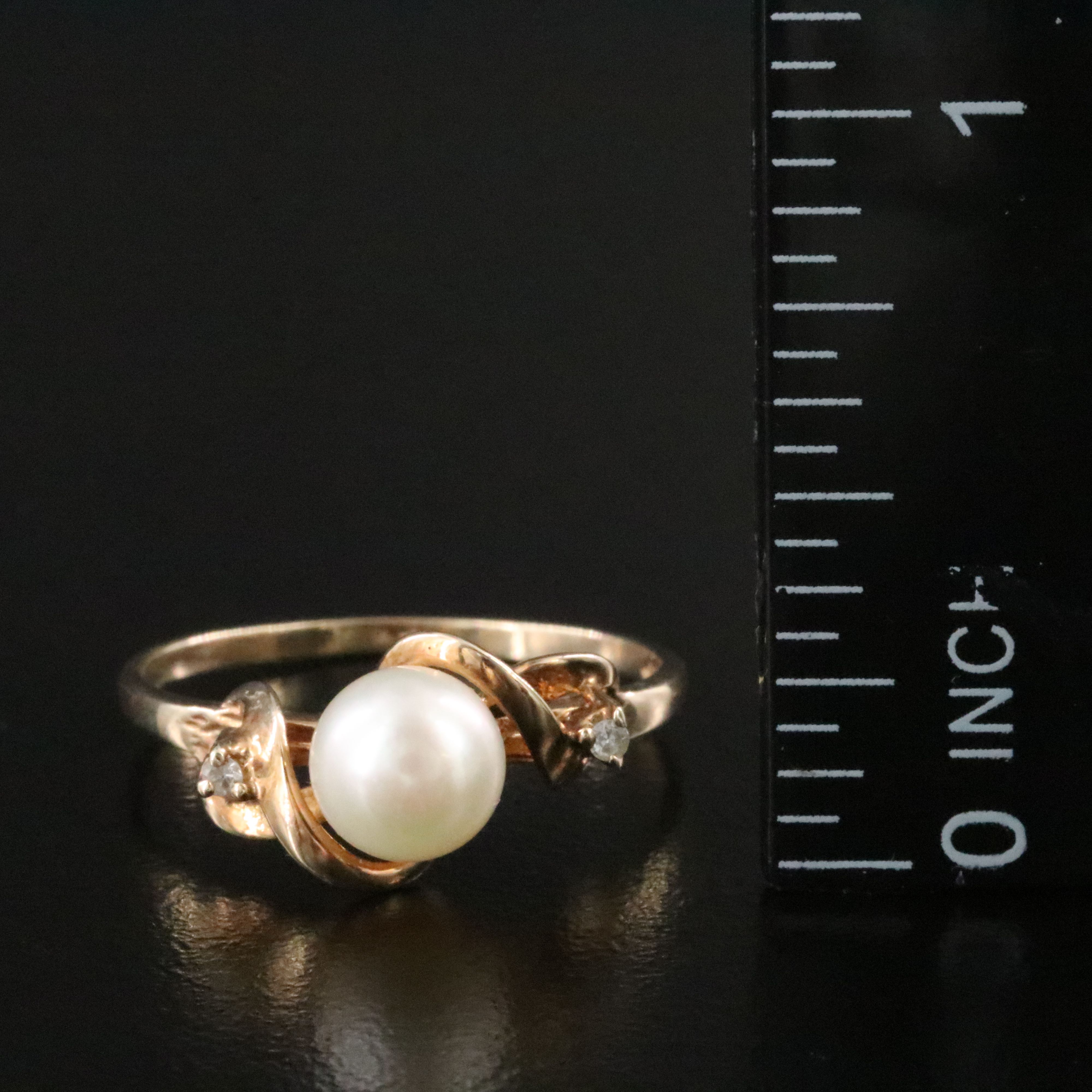 10K Pearl and Diamond Ring and 14K Pearl and CZ Drop Earrings