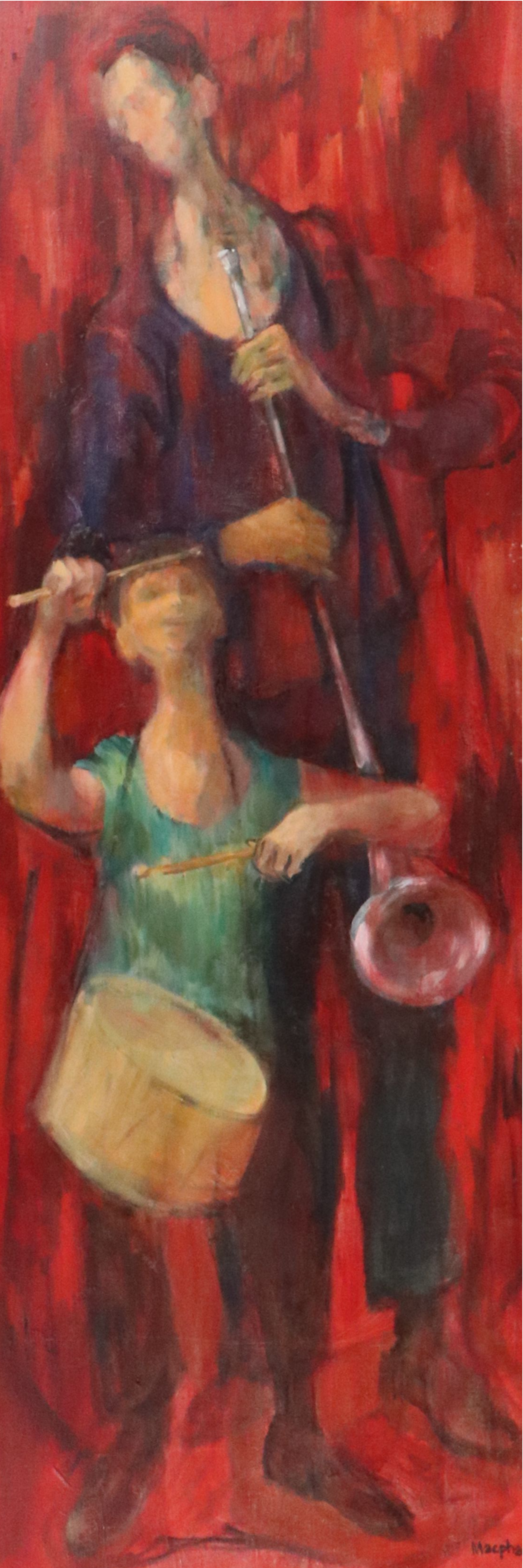 Modernist Figurative Oil Painting of Two Musicians