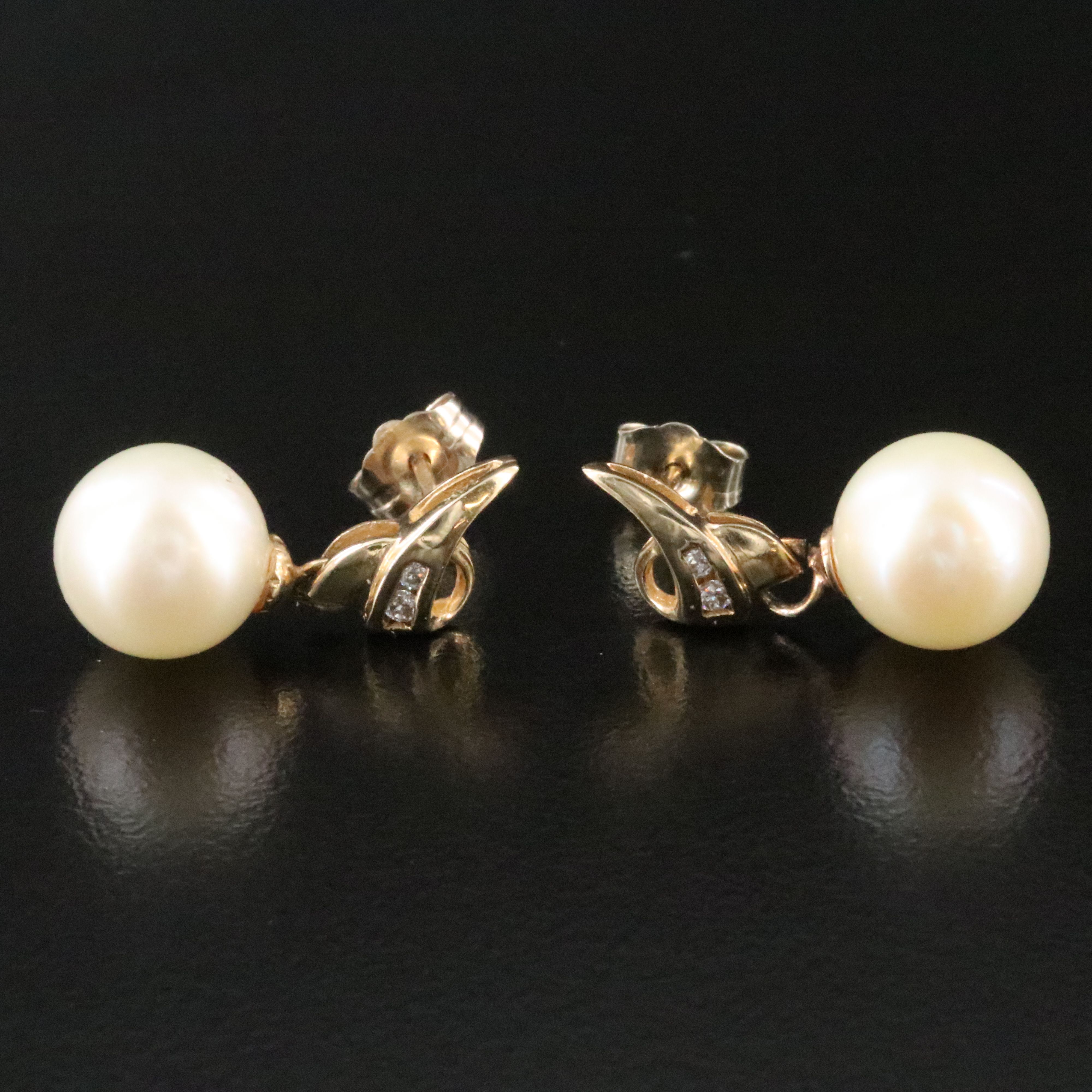10K Pearl and Diamond Ring and 14K Pearl and CZ Drop Earrings