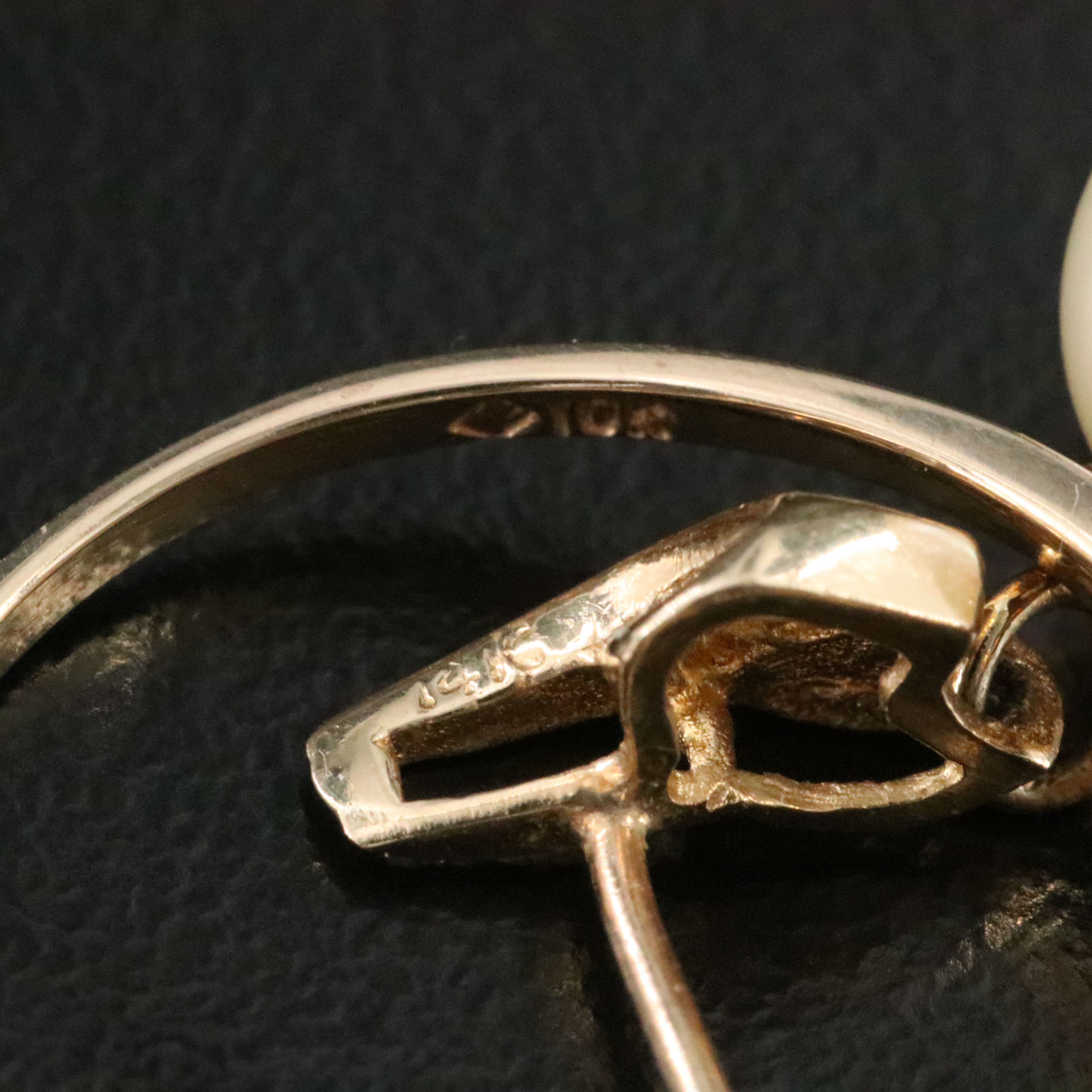 10K Pearl and Diamond Ring and 14K Pearl and CZ Drop Earrings