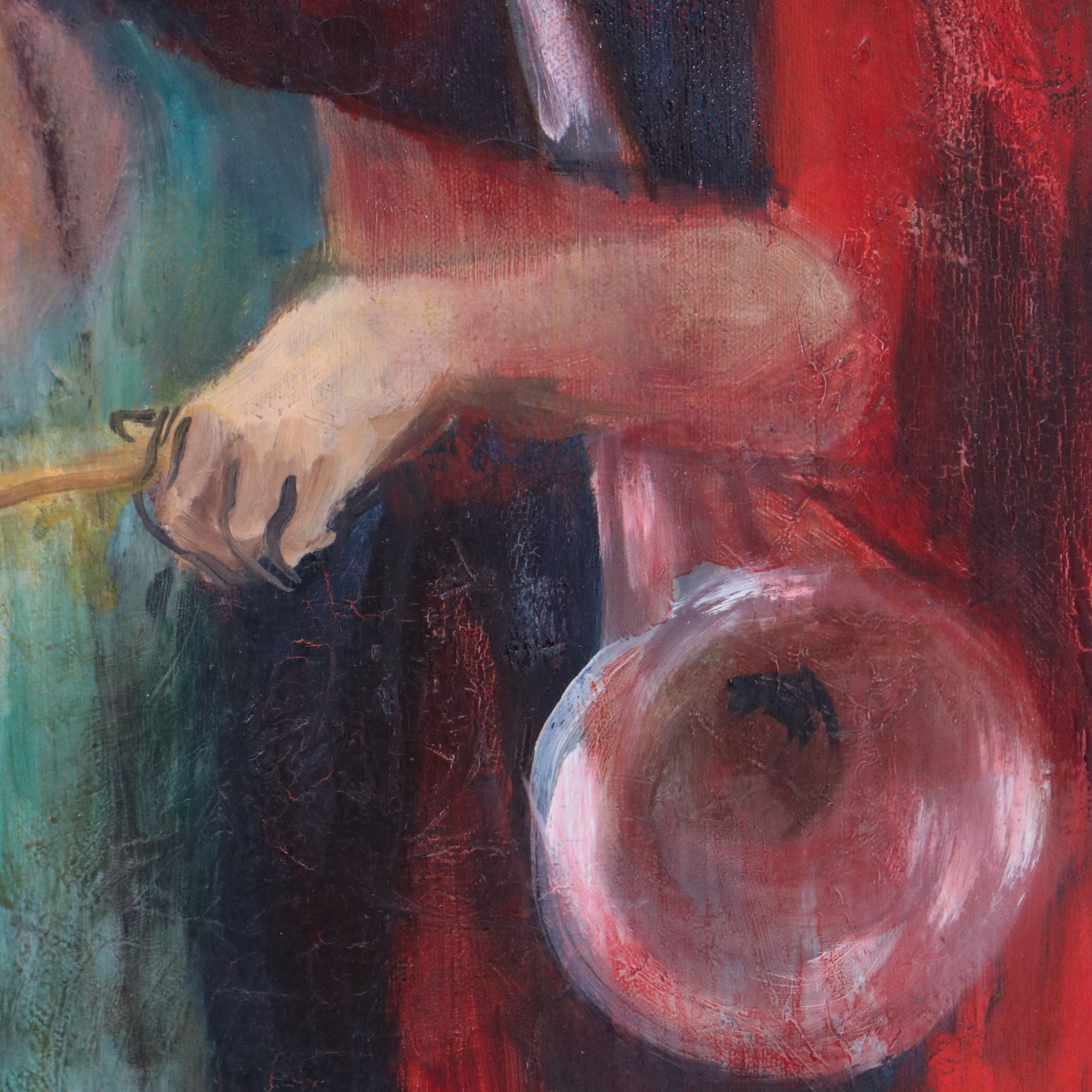 Modernist Figurative Oil Painting of Two Musicians