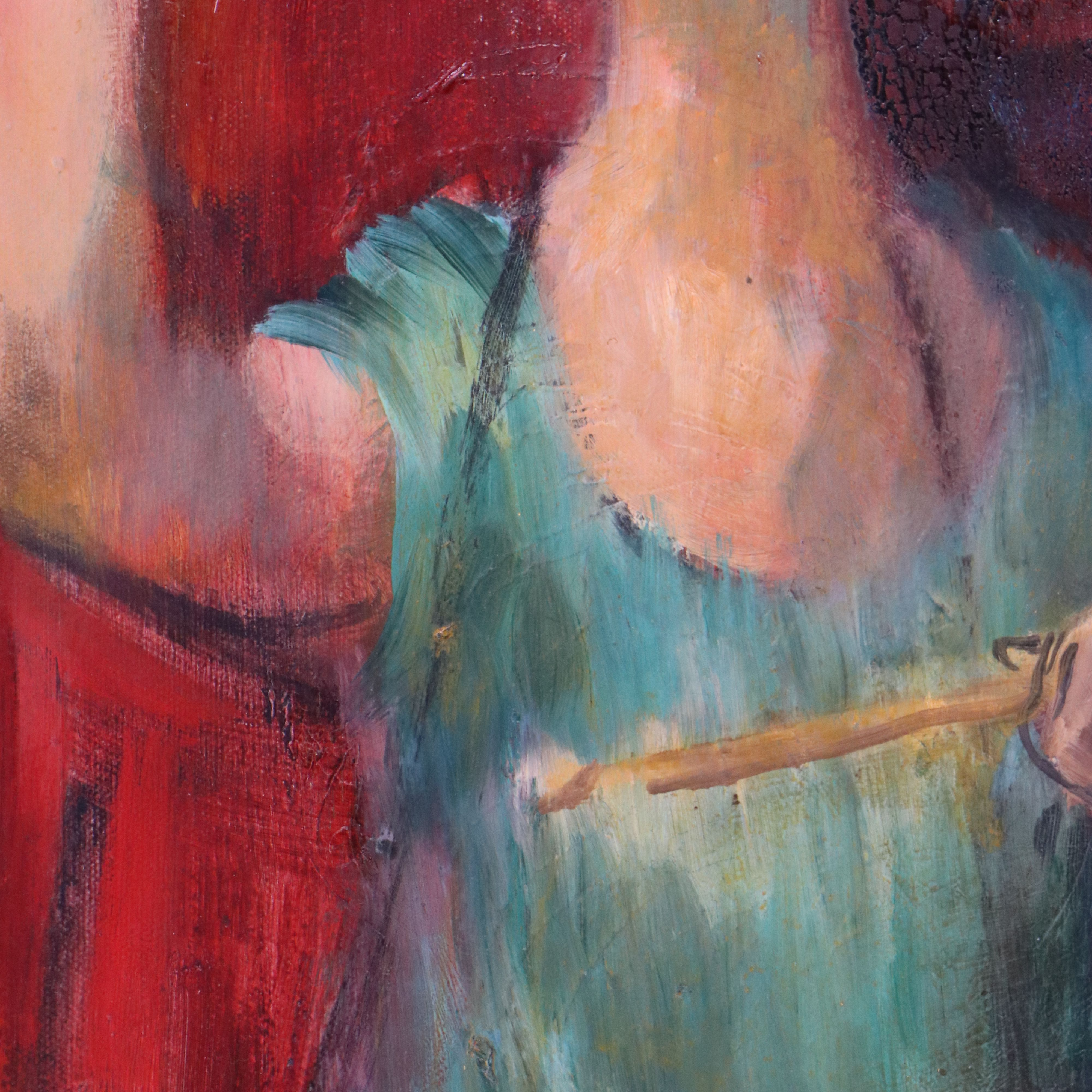 Modernist Figurative Oil Painting of Two Musicians