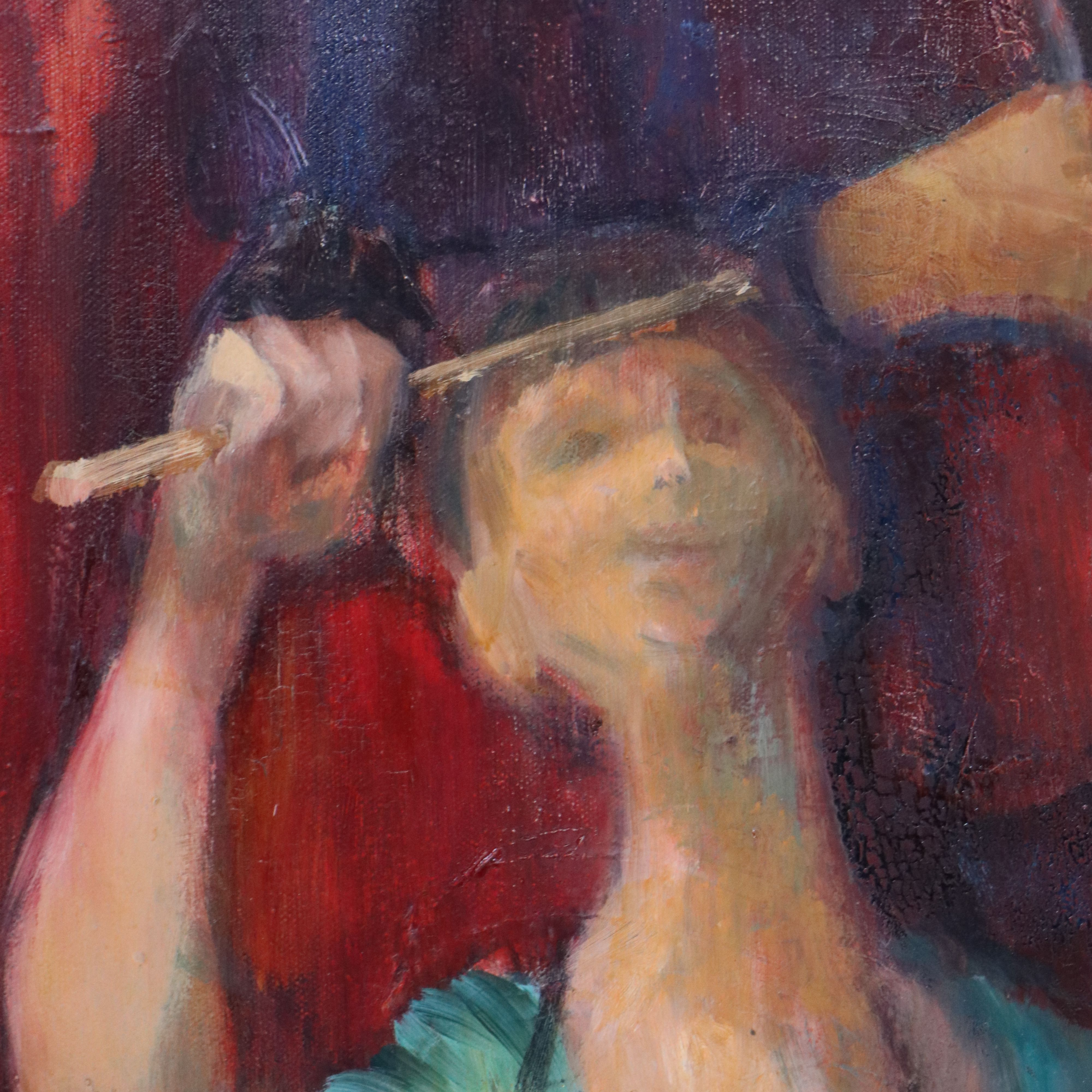 Modernist Figurative Oil Painting of Two Musicians