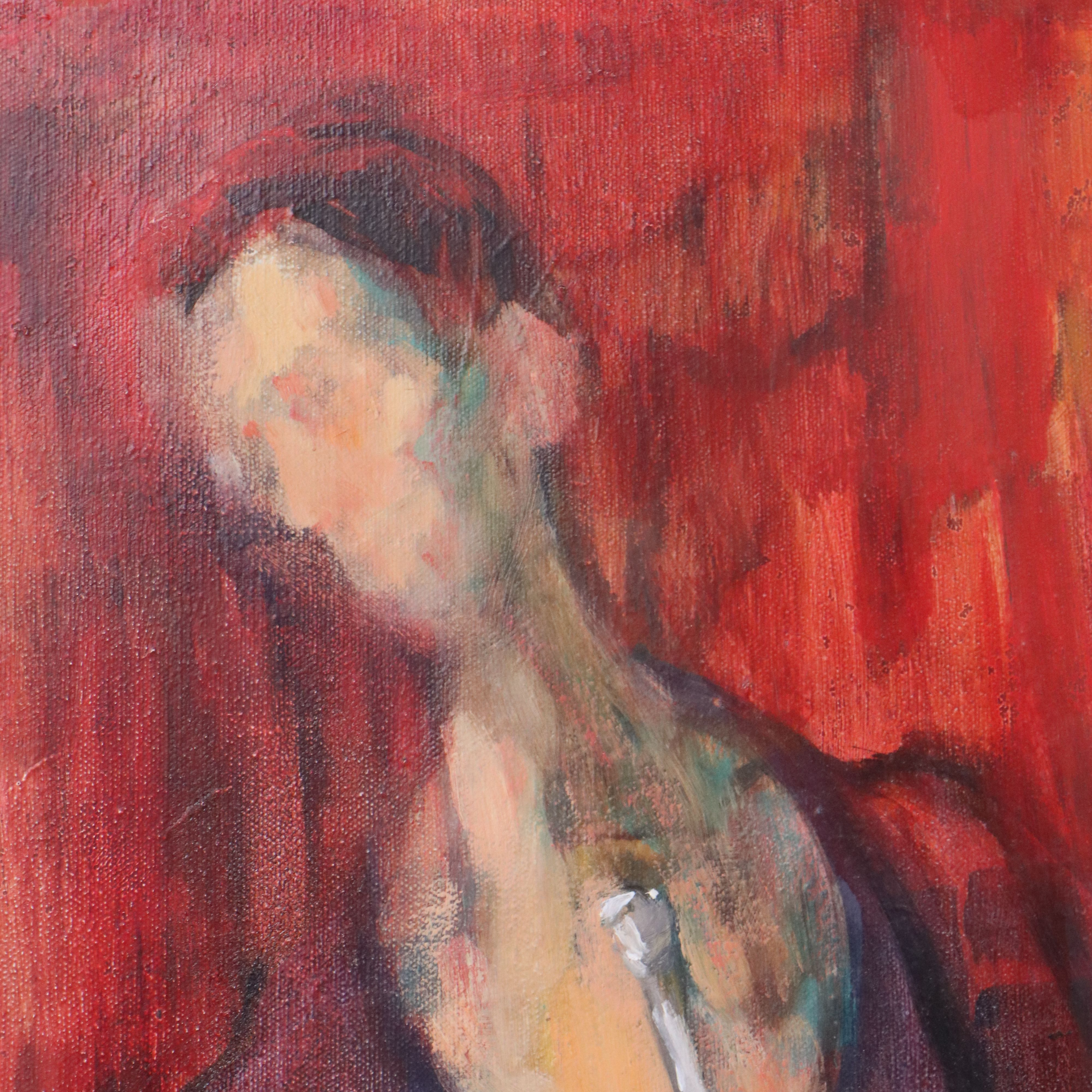 Modernist Figurative Oil Painting of Two Musicians