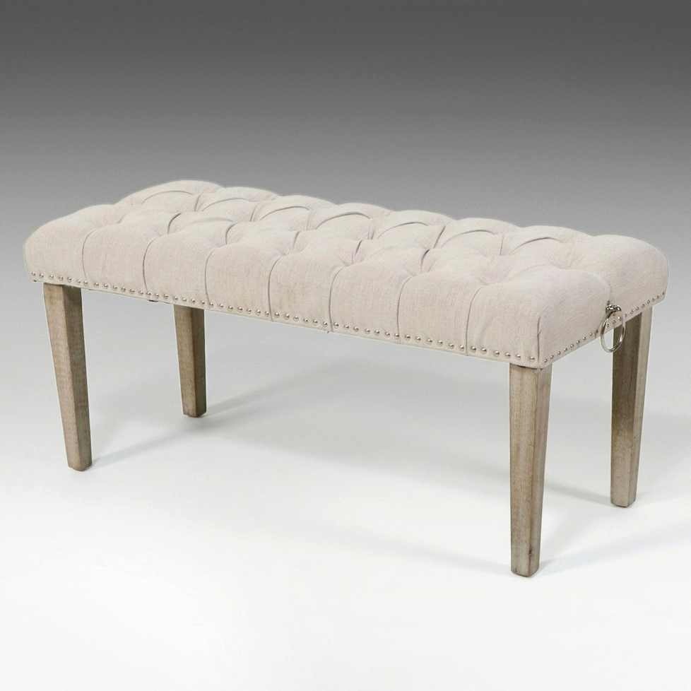 Hollywood Regency Style Tufted Fabric Bench with Nailhead Trim, 2021
