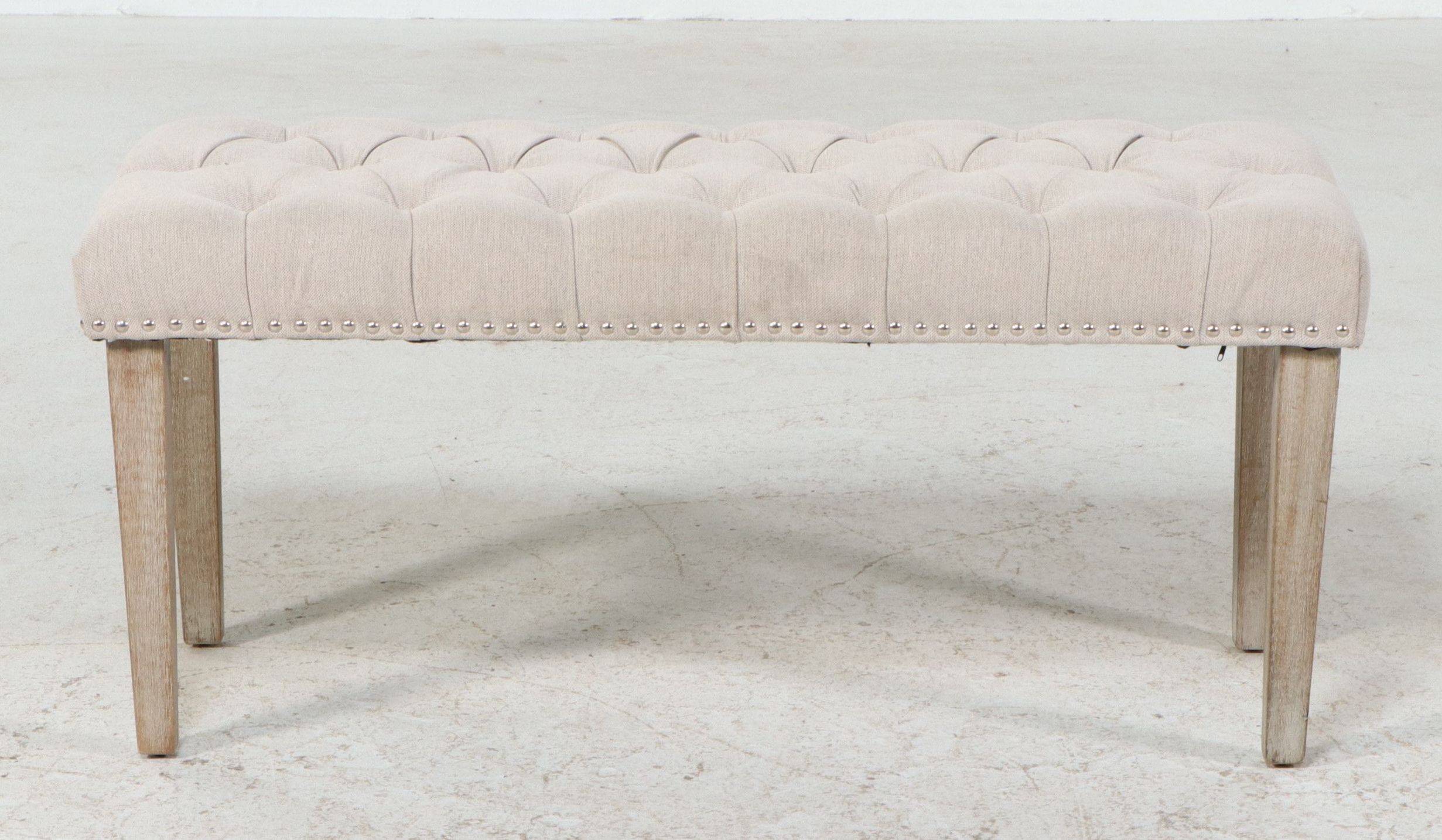 Hollywood Regency Style Tufted Fabric Bench with Nailhead Trim, 2021