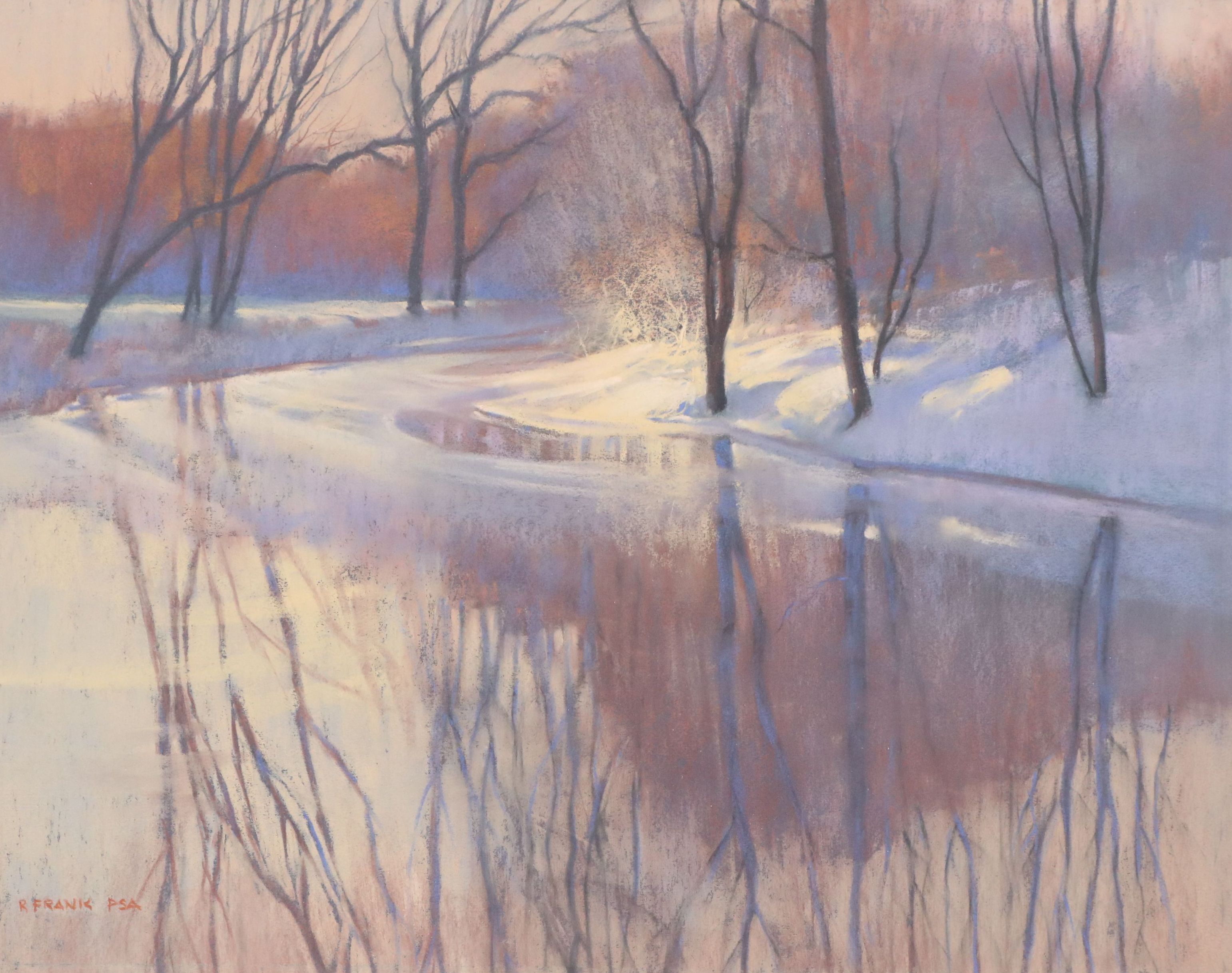 Robert Frank Oil Pastel Drawing of Winter Creek, Late 20th to Early 21st Century