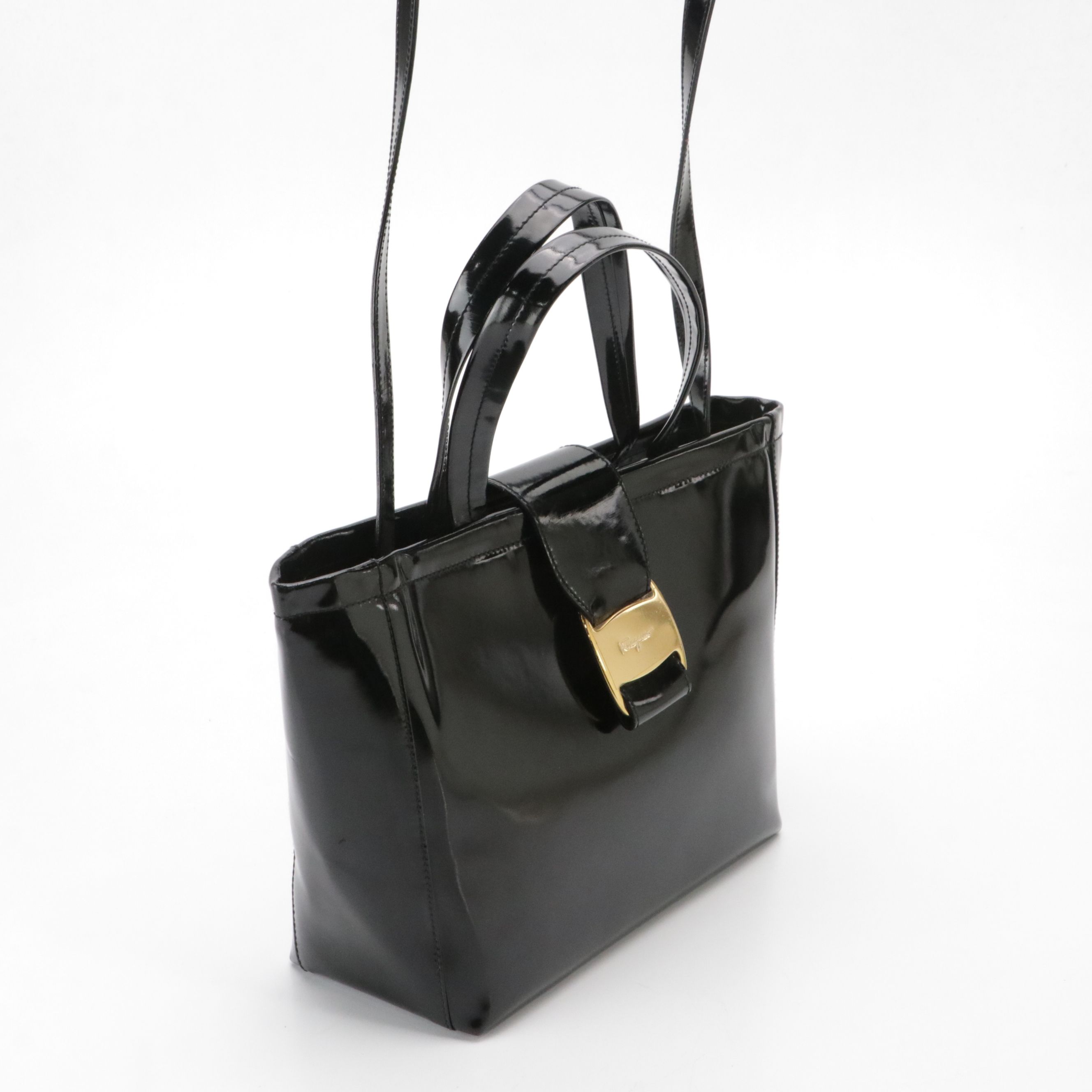 Salvatore Ferragamo Vara Buckle Two-Way Tote Bag in Patent Leather