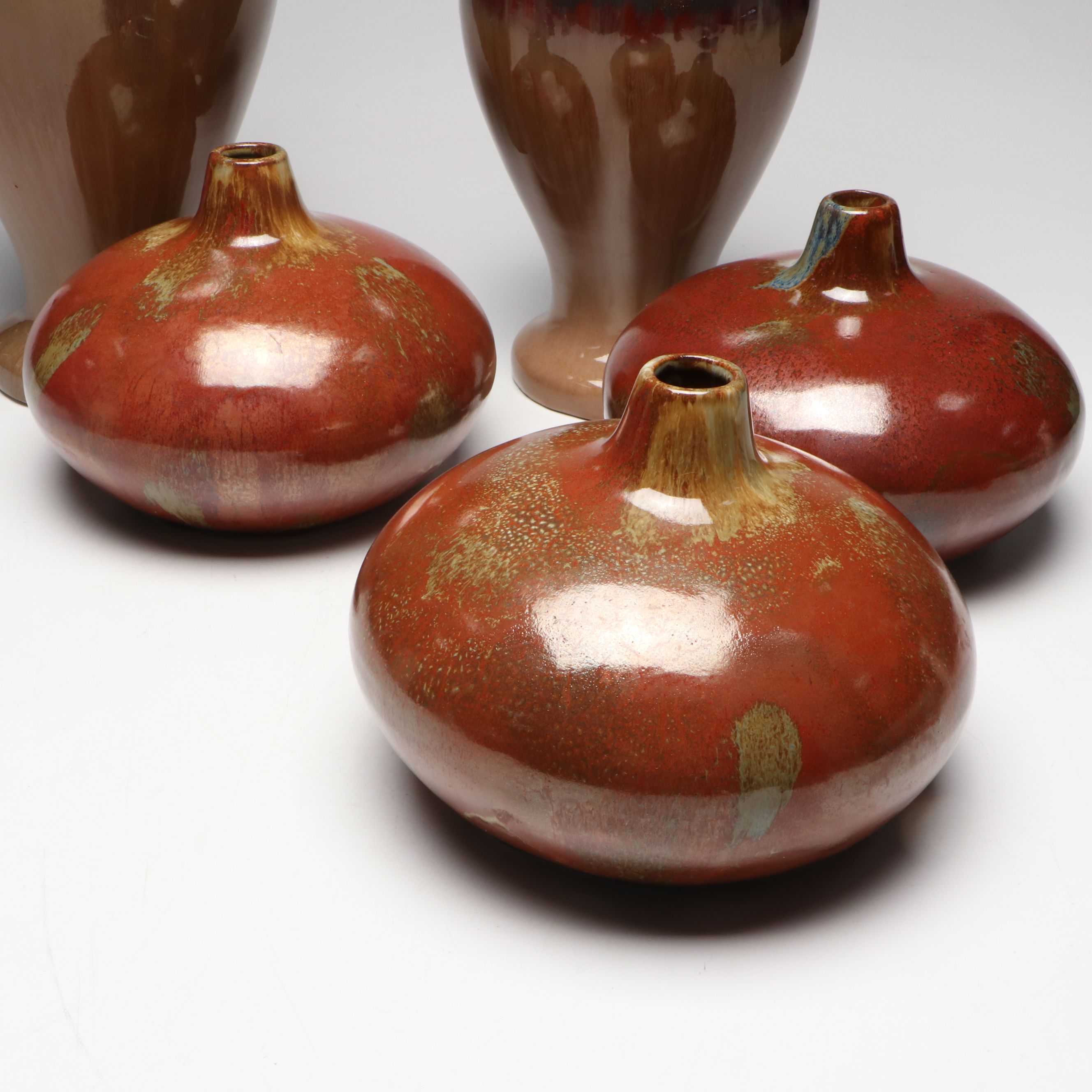 Ceramic Vases and Metal Leaf Form Decorative Platter