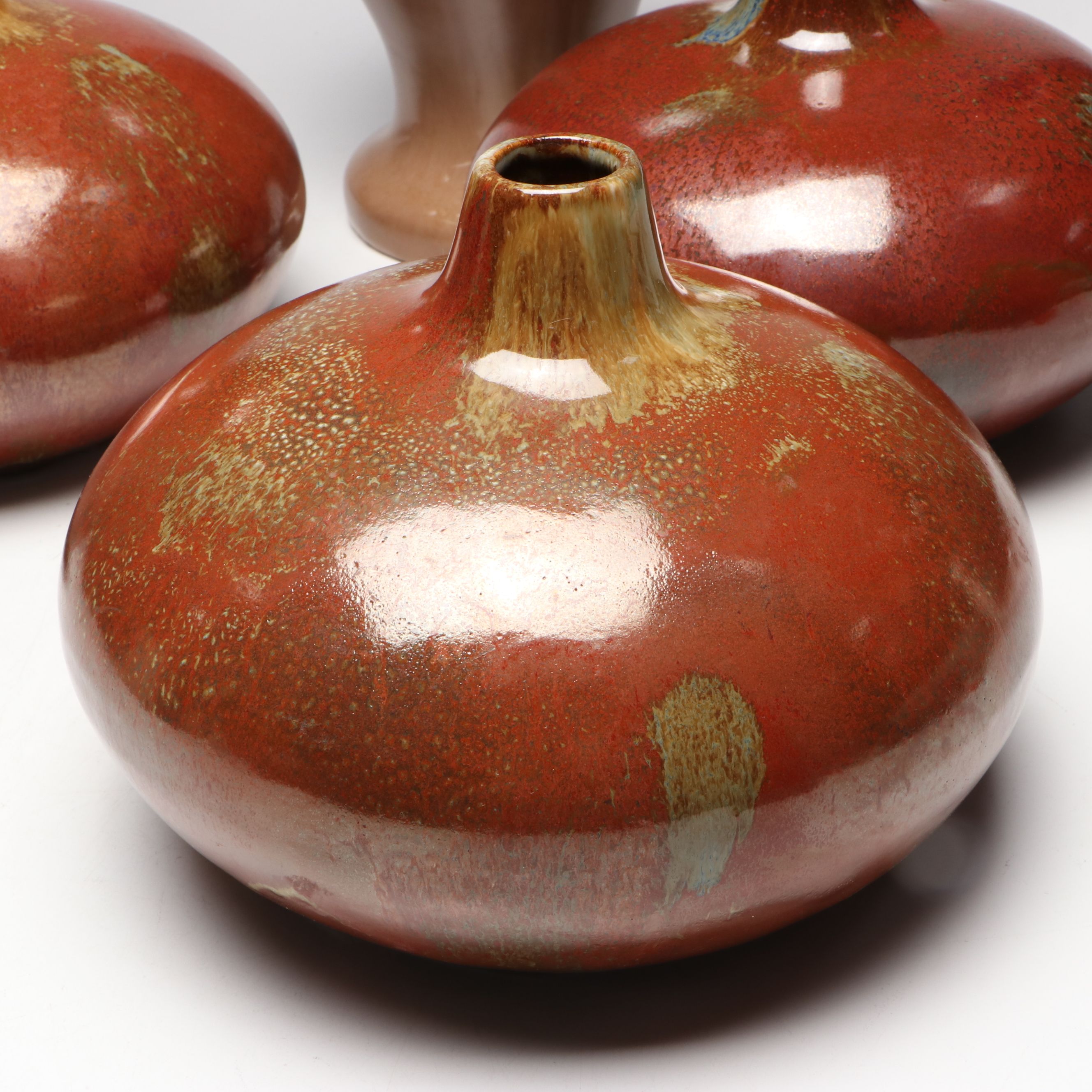 Ceramic Vases and Metal Leaf Form Decorative Platter