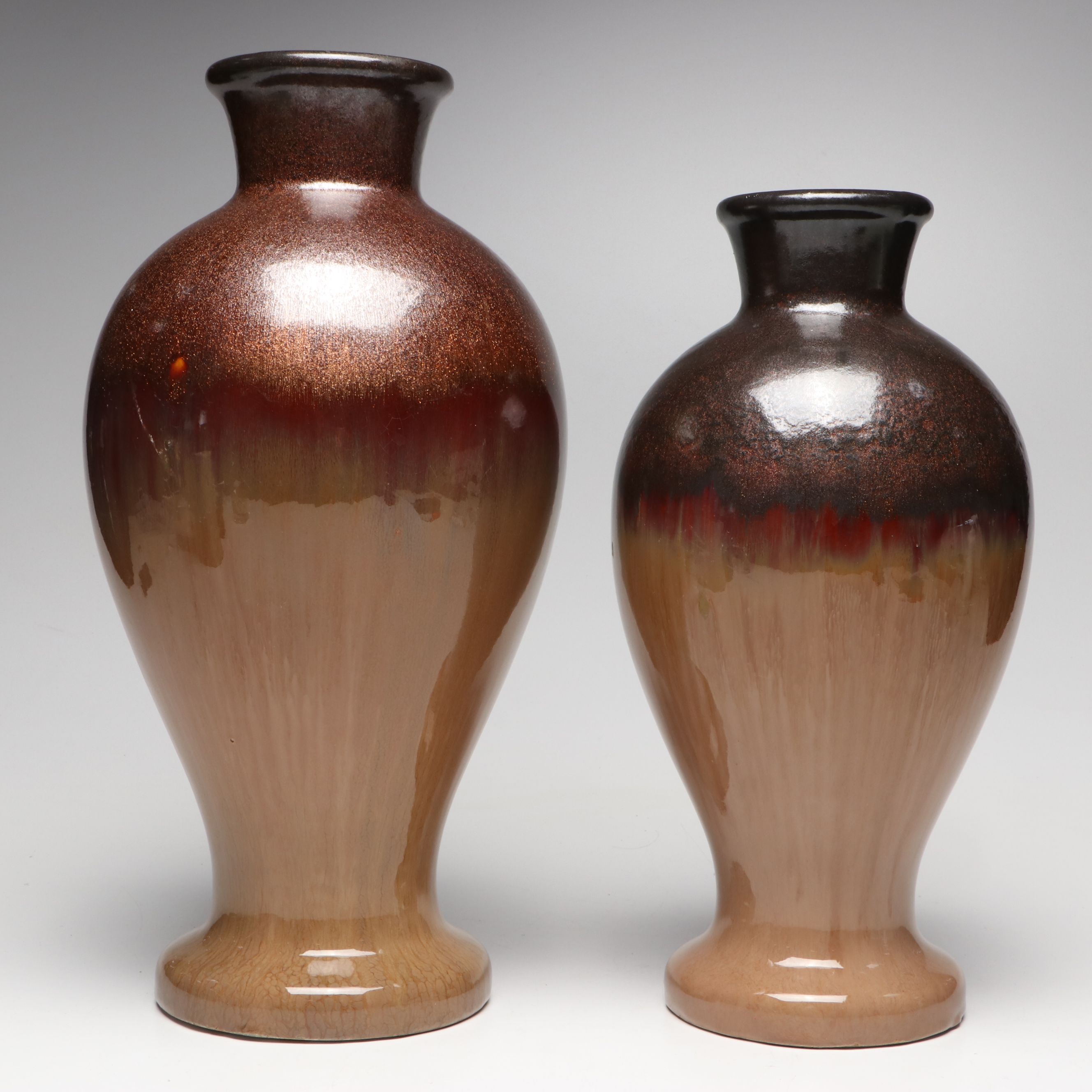 Ceramic Vases and Metal Leaf Form Decorative Platter