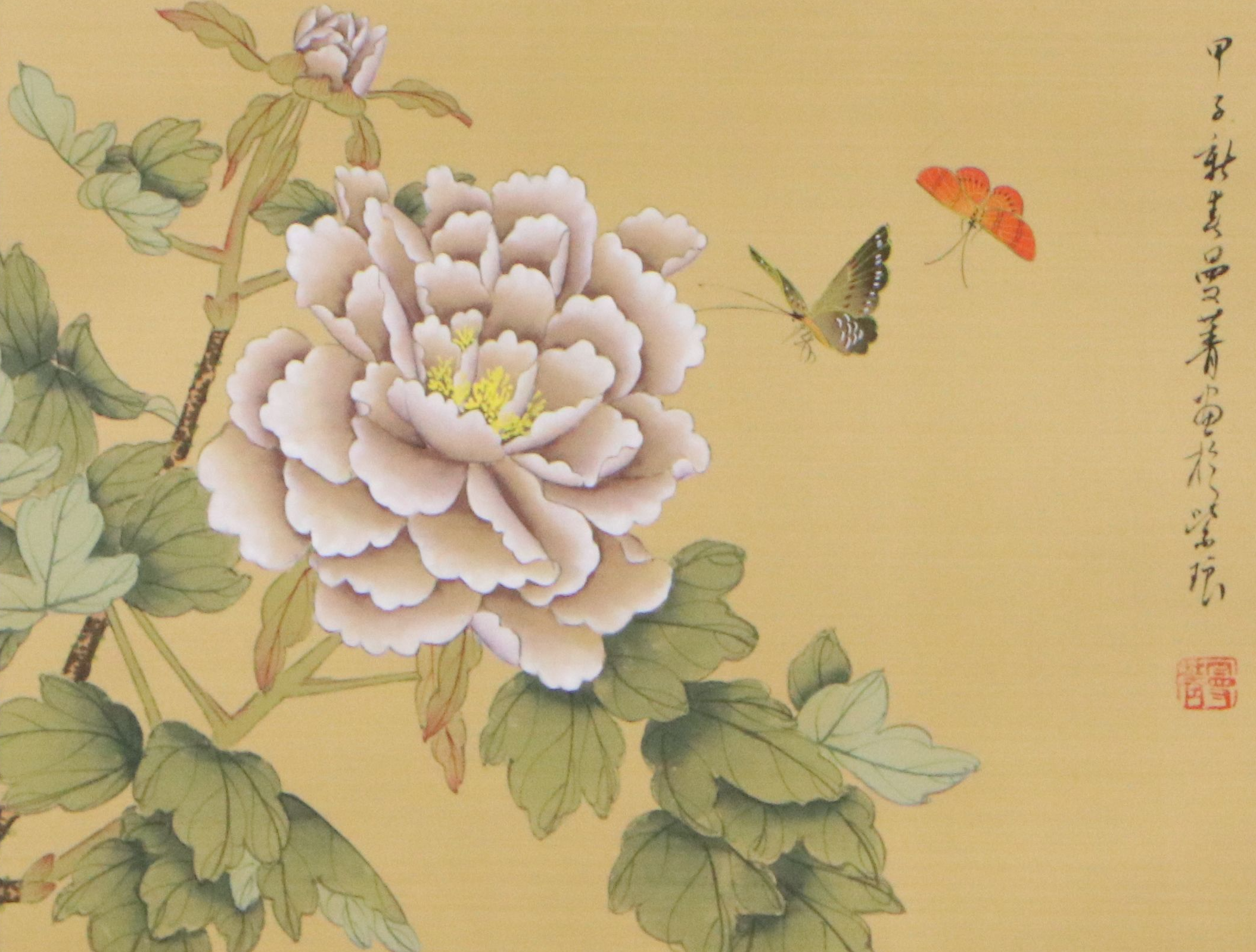 Chinese School Gouache Painting of Peony with Butterflies