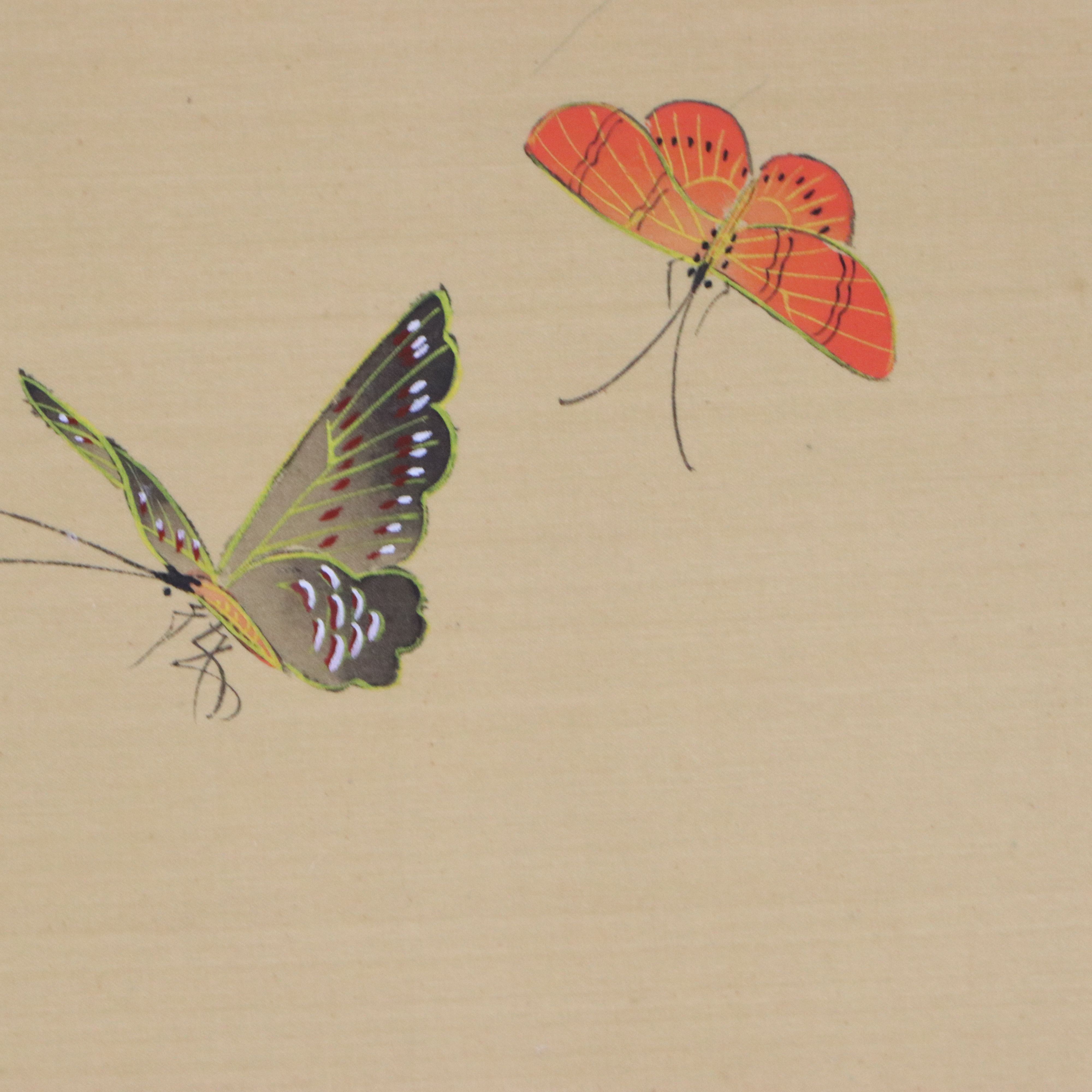 Chinese School Gouache Painting of Peony with Butterflies