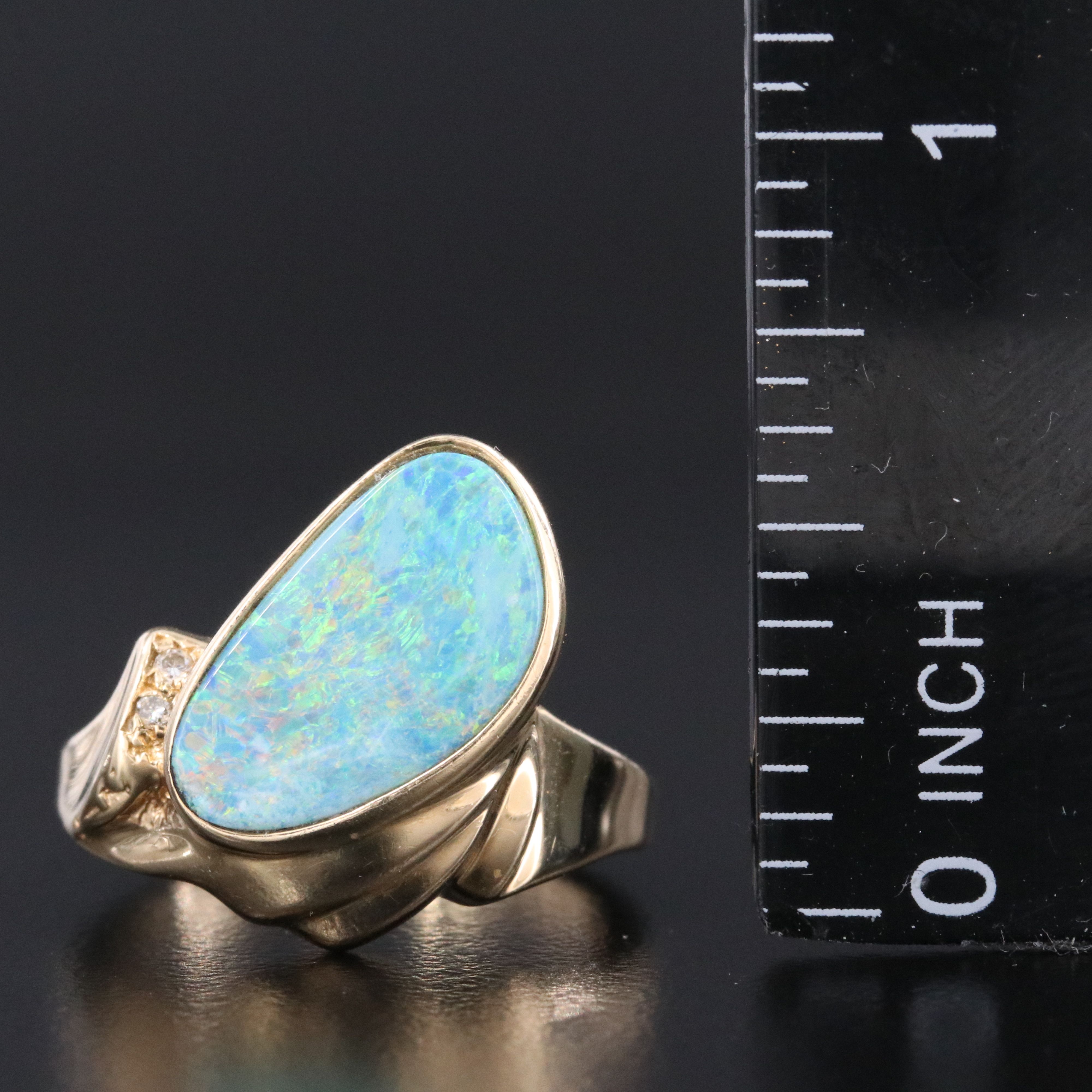 14K Opal Doublet and Diamond Ring