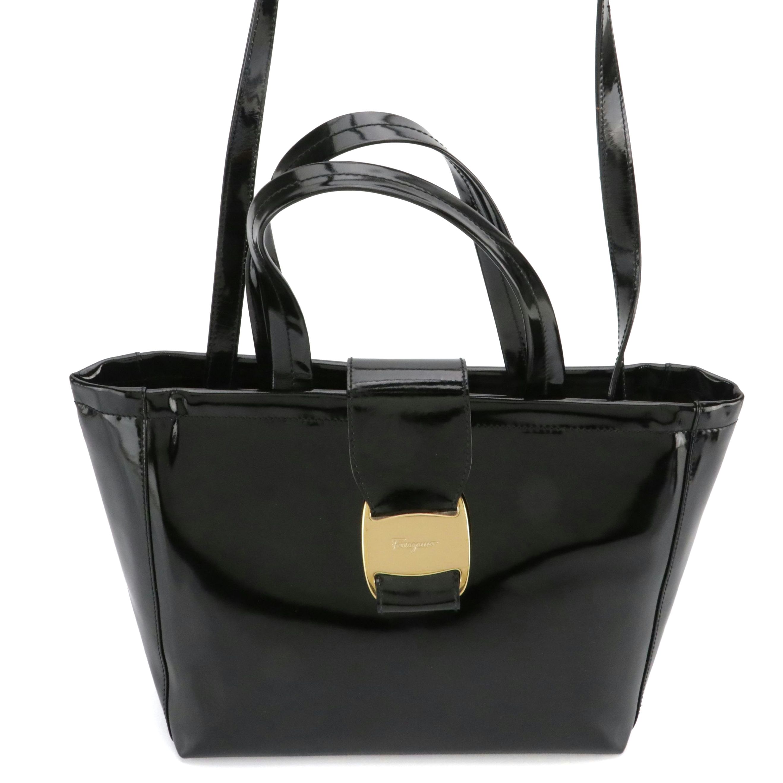 Salvatore Ferragamo Vara Buckle Two-Way Tote Bag in Patent Leather