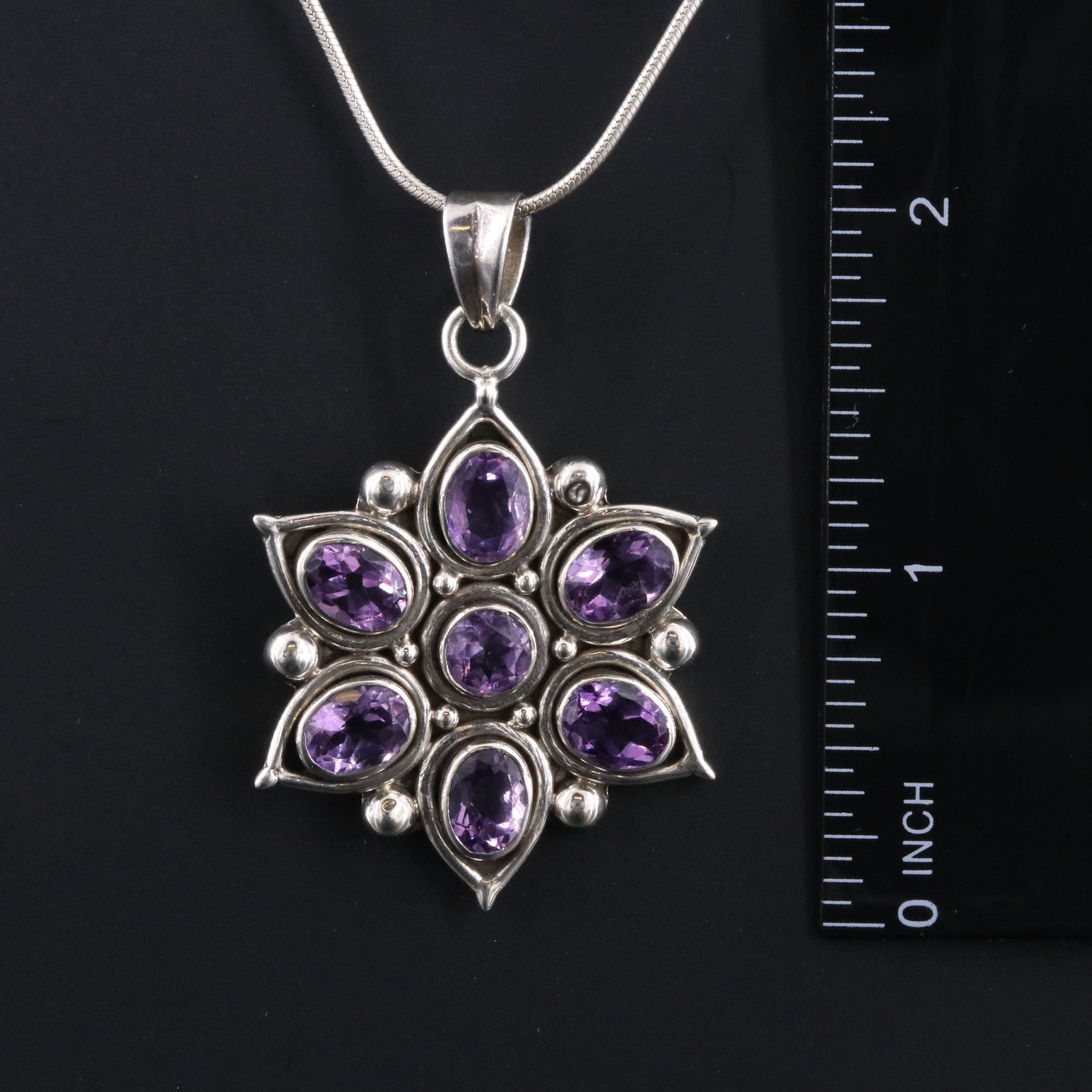 Sterling Amethyst Floral Pendant Necklace