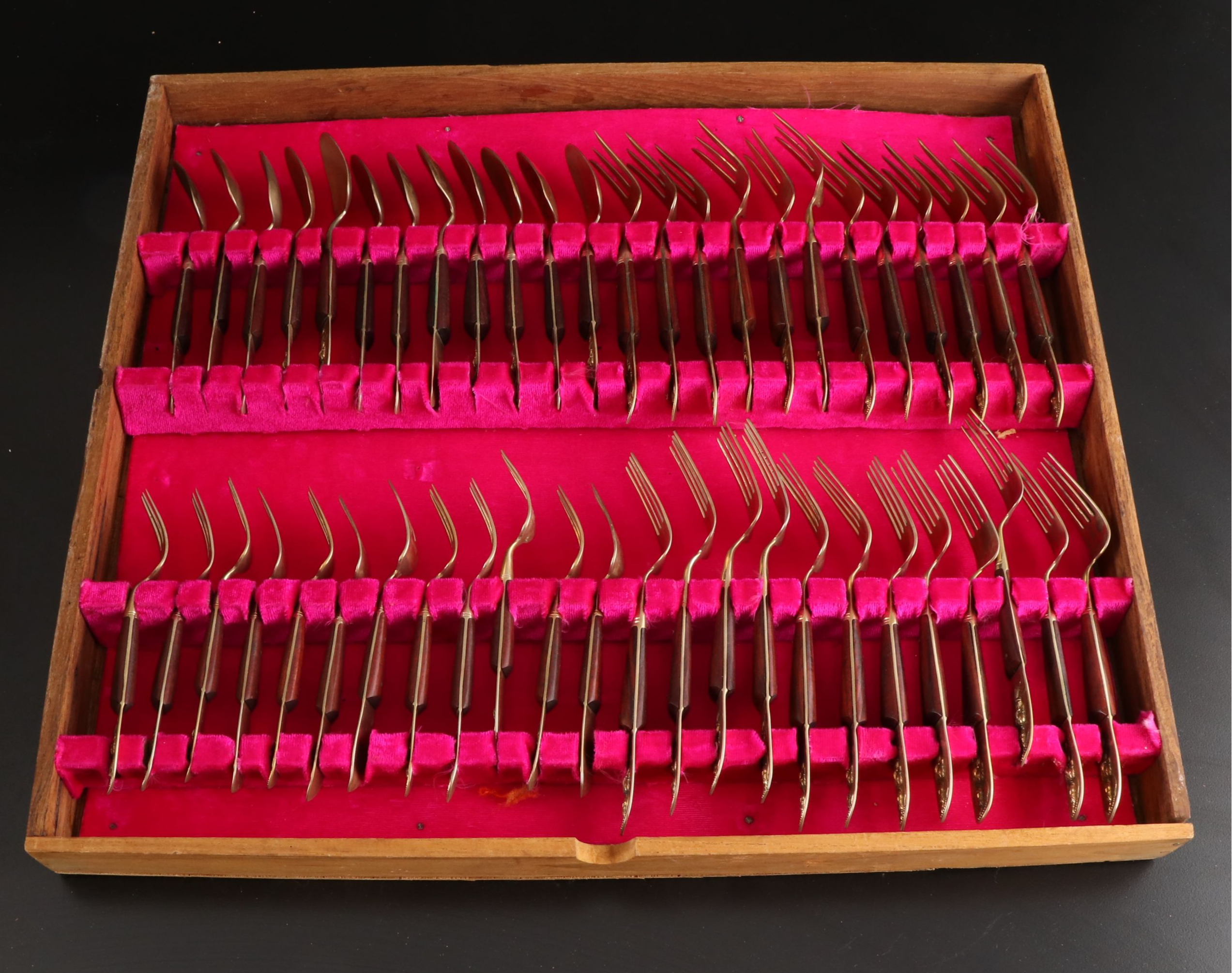 Thai Bronzeware and Rosewood Flatware Service with Thephanom Handles