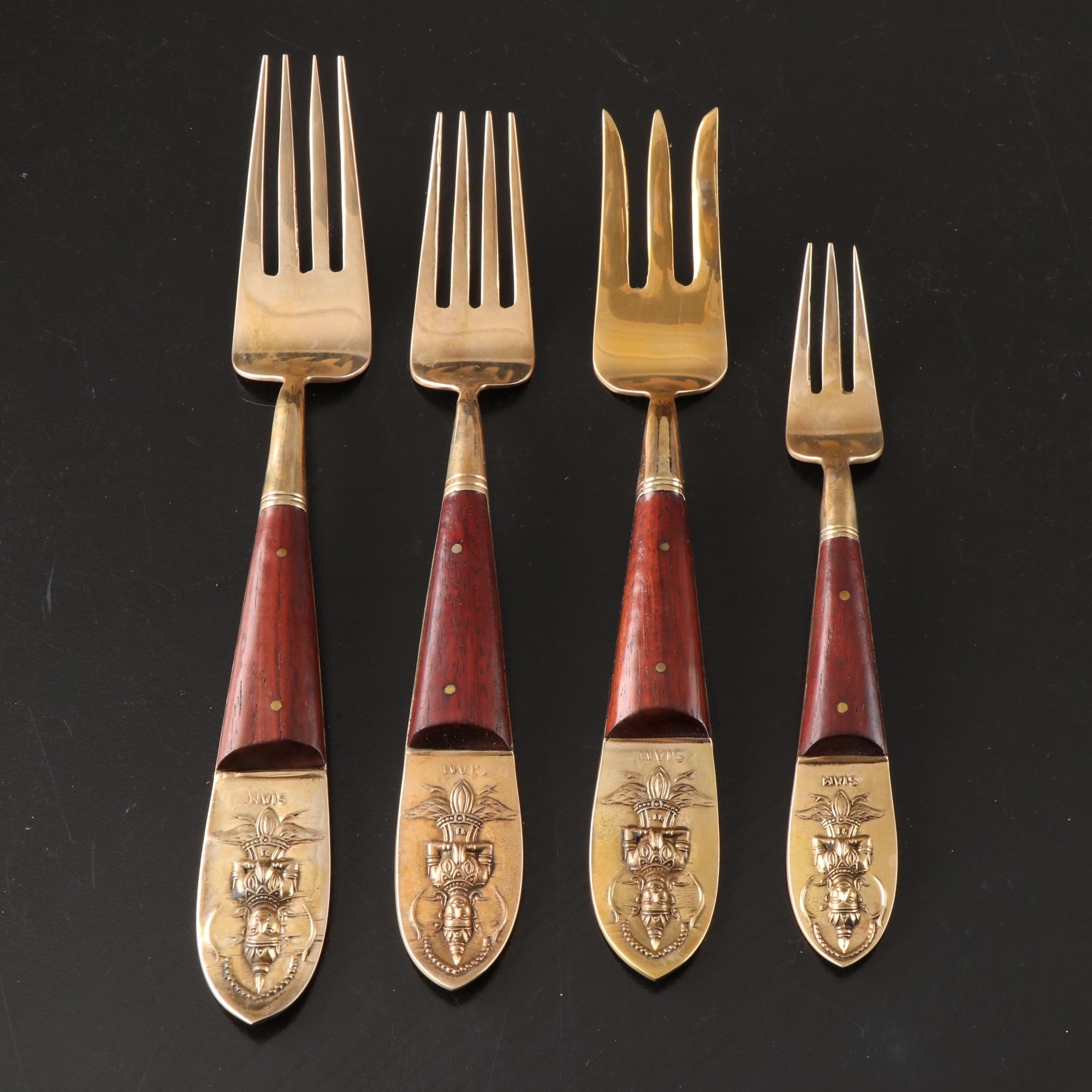 Thai Bronzeware and Rosewood Flatware Service with Thephanom Handles