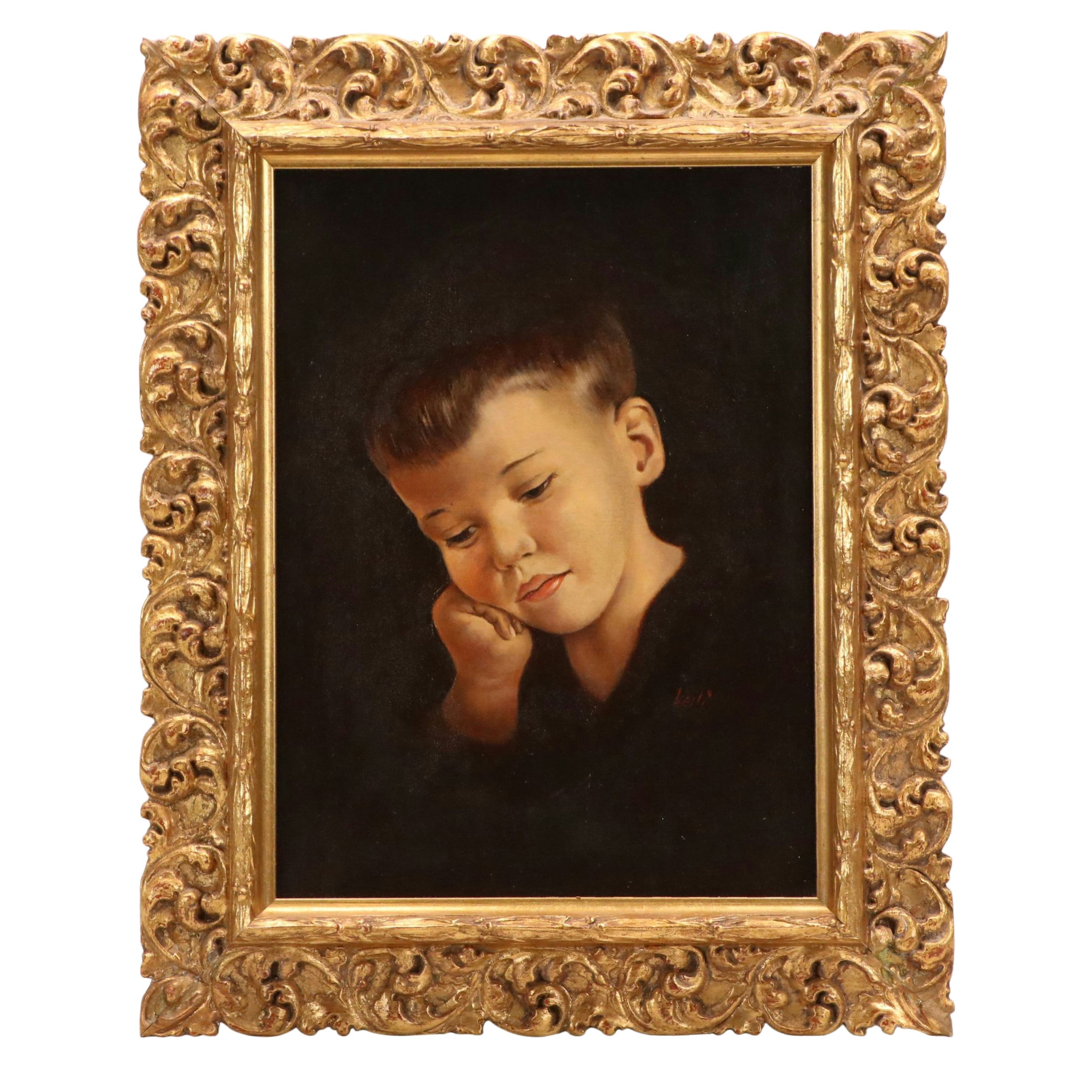 Signed Oil on Board Portrait of a Boy, 20th Century