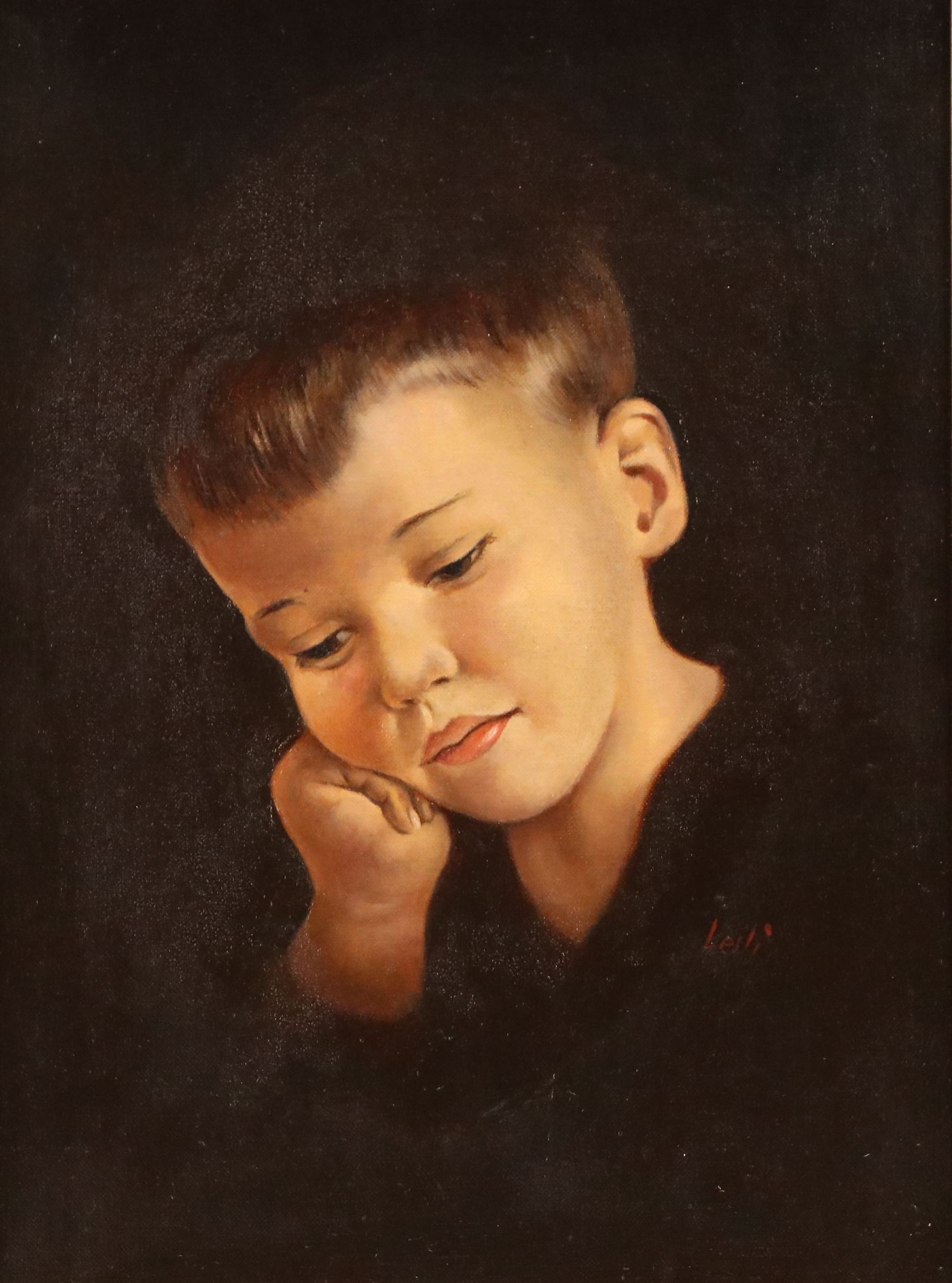 Signed Oil on Board Portrait of a Boy, 20th Century
