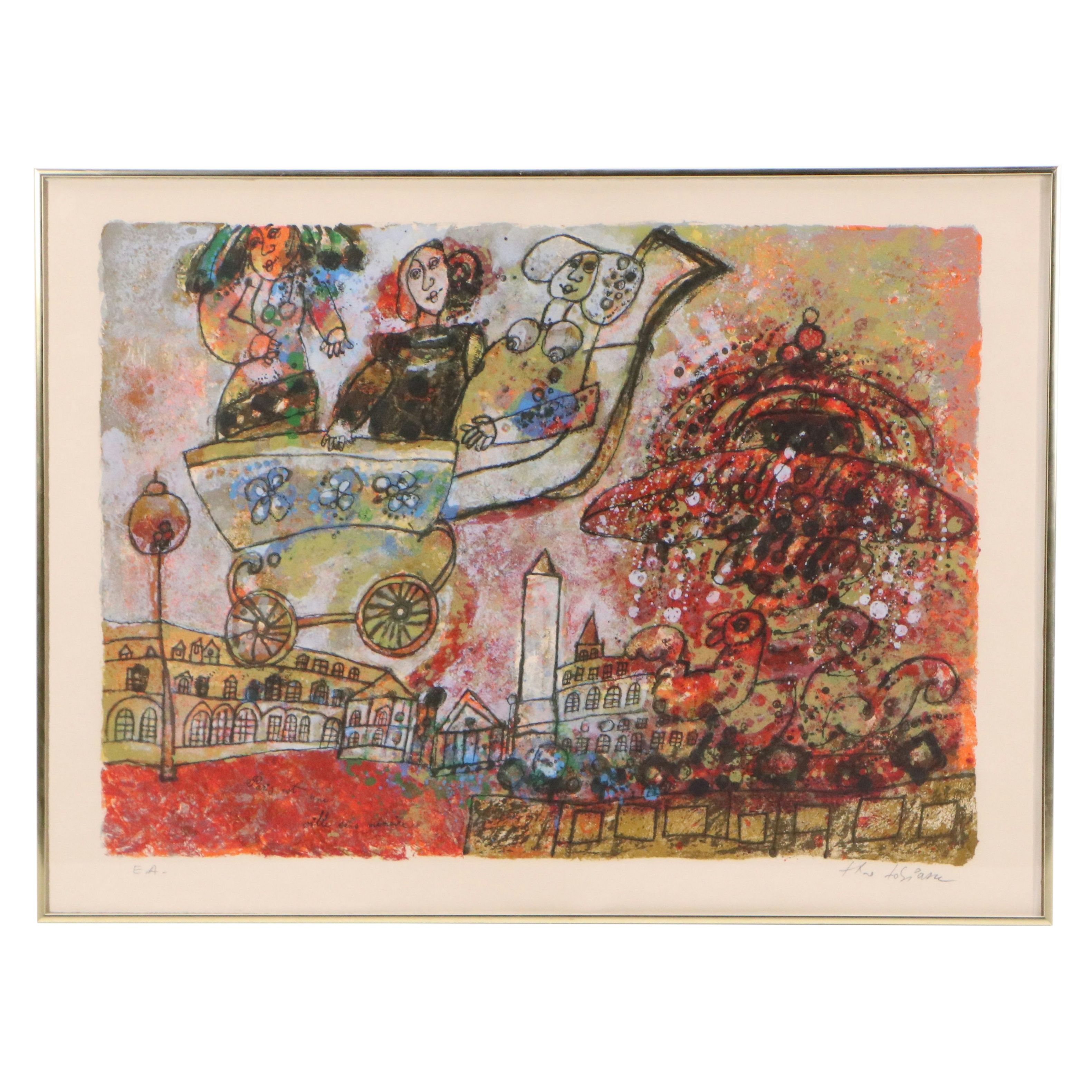 Theo Tobiasse Lithograph "Paris est une ville san mémoire"