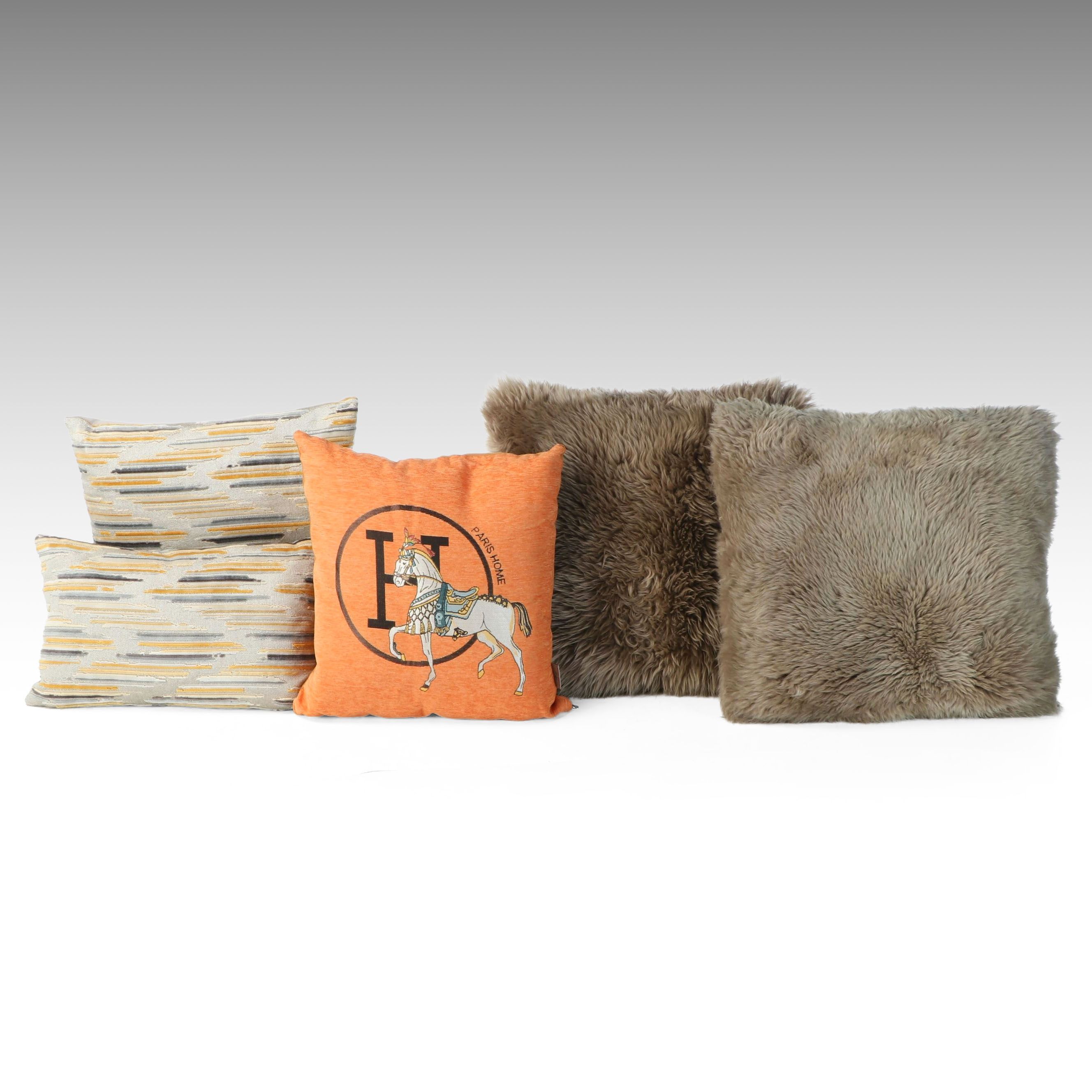 Croker Horse Orange Accent Pillow with Other Textured Throw Pillows