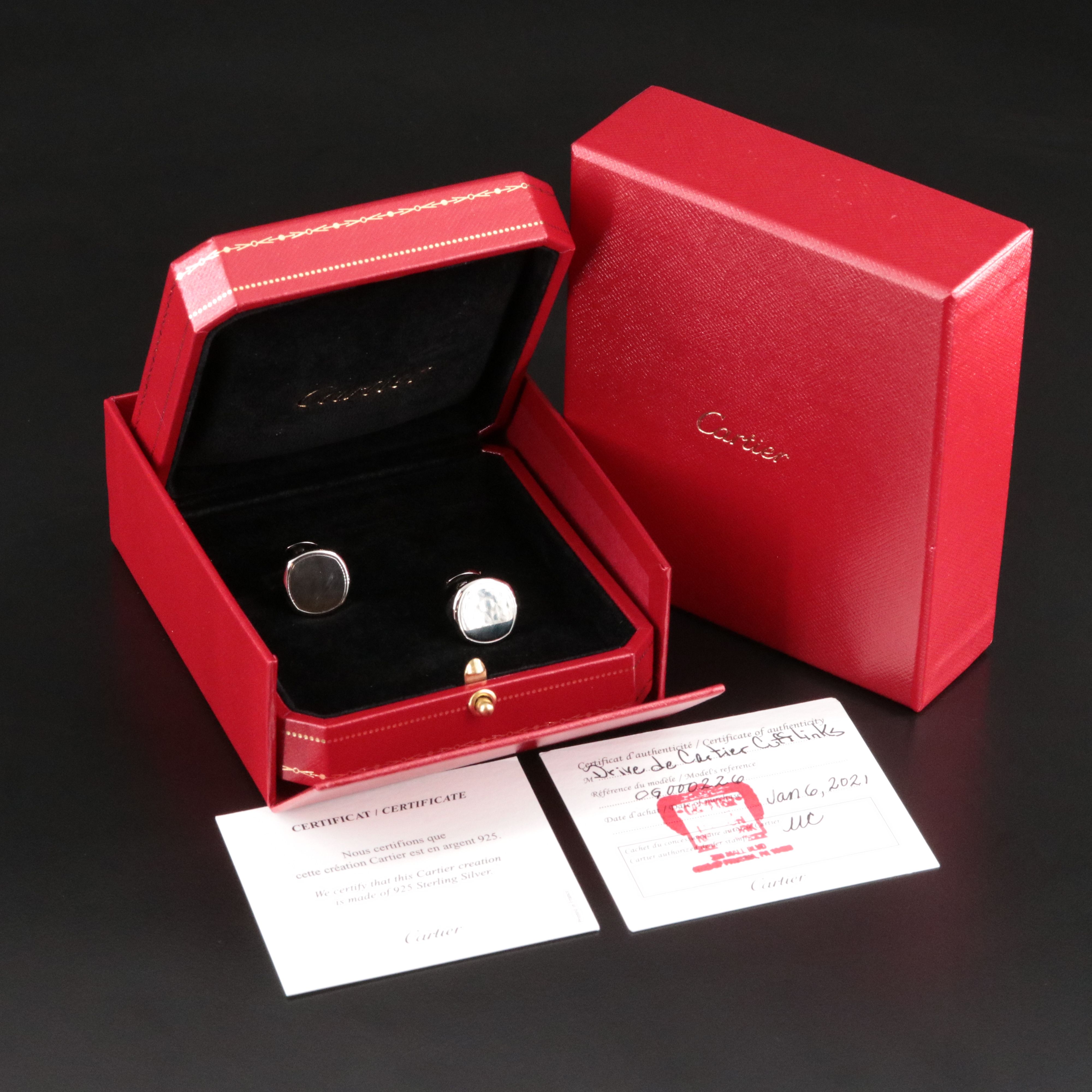 Cartier Drive de Cartier Sterling Cufflinks with  COA