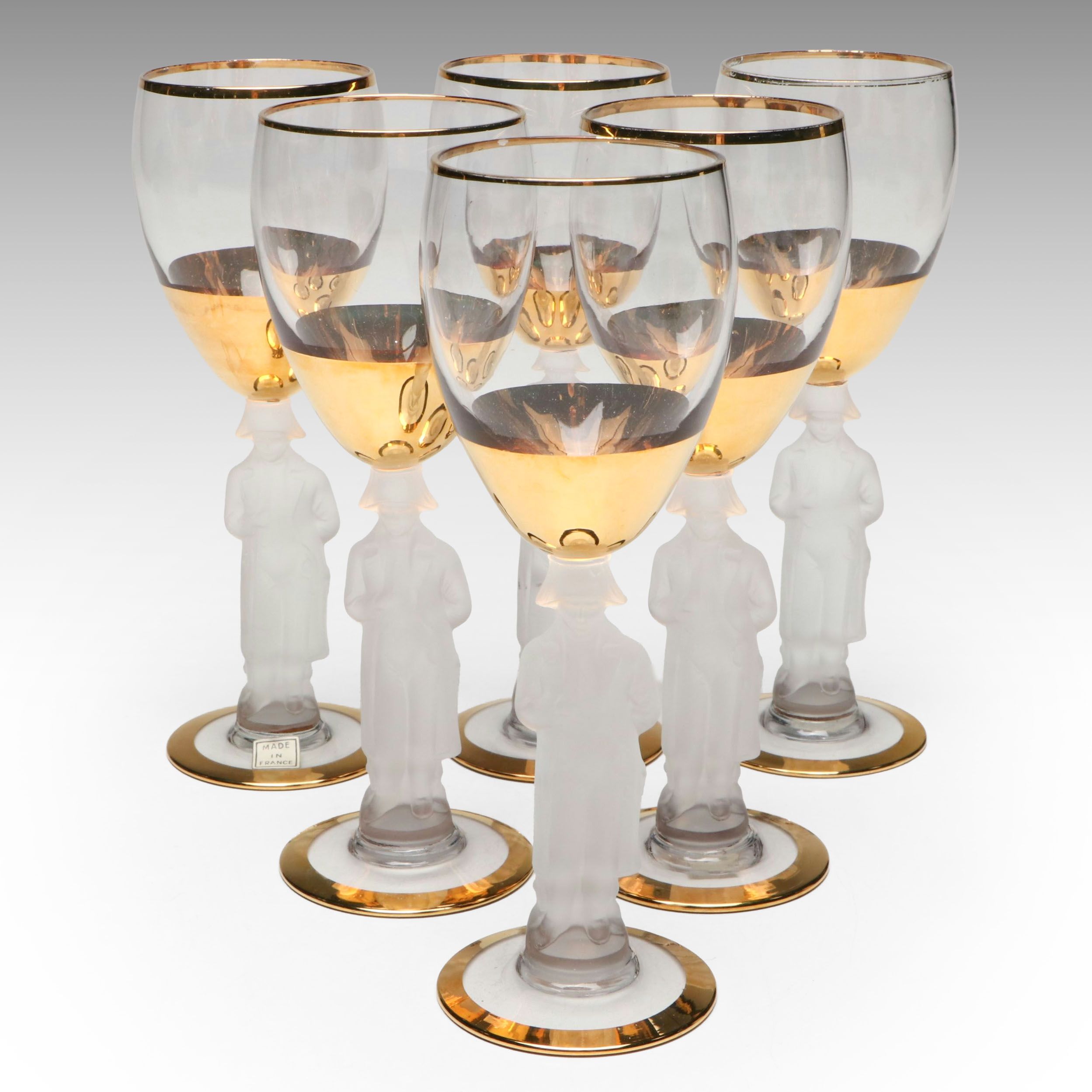 Bayel French "Napoleon" Gilt Crystal Champagne Coupes, Mid-20th Century