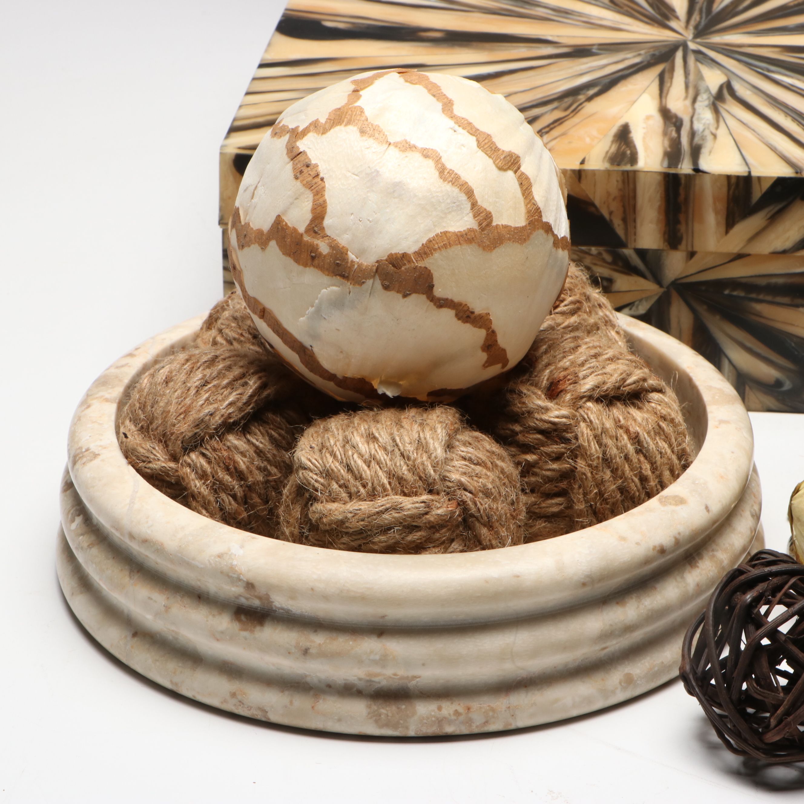 Persimmon Lane "Sunburst" Box with Natural Material Spheres and Other Décor