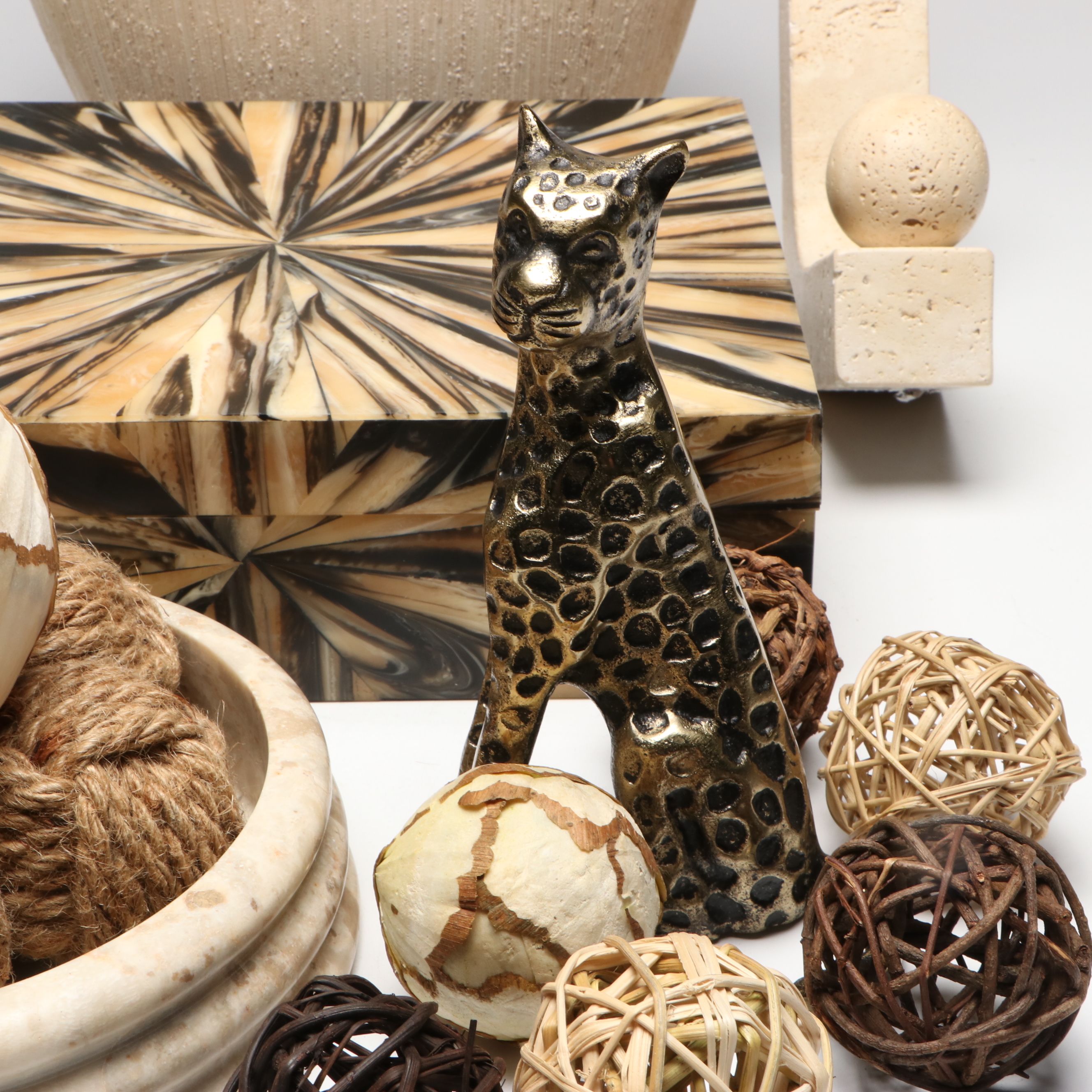 Persimmon Lane "Sunburst" Box with Natural Material Spheres and Other Décor