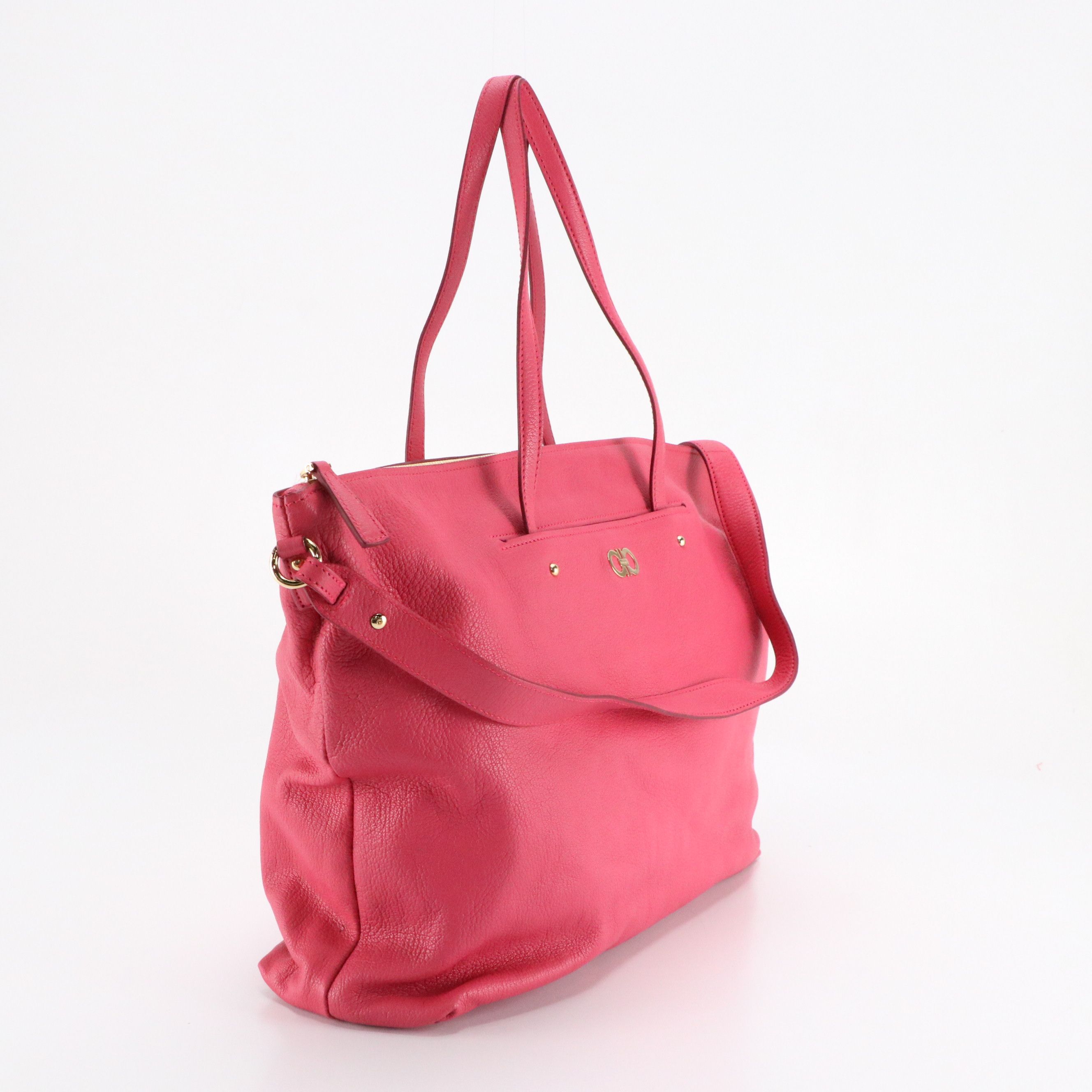 Salvatore Ferragamo Zippered Two Way Tote Bag in Pink Grained Leather