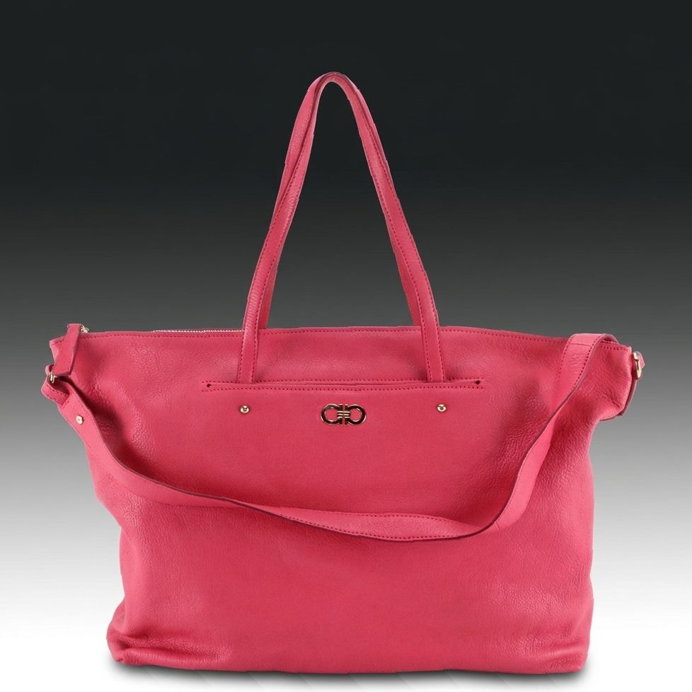 Salvatore Ferragamo Zippered Two Way Tote Bag in Pink Grained Leather