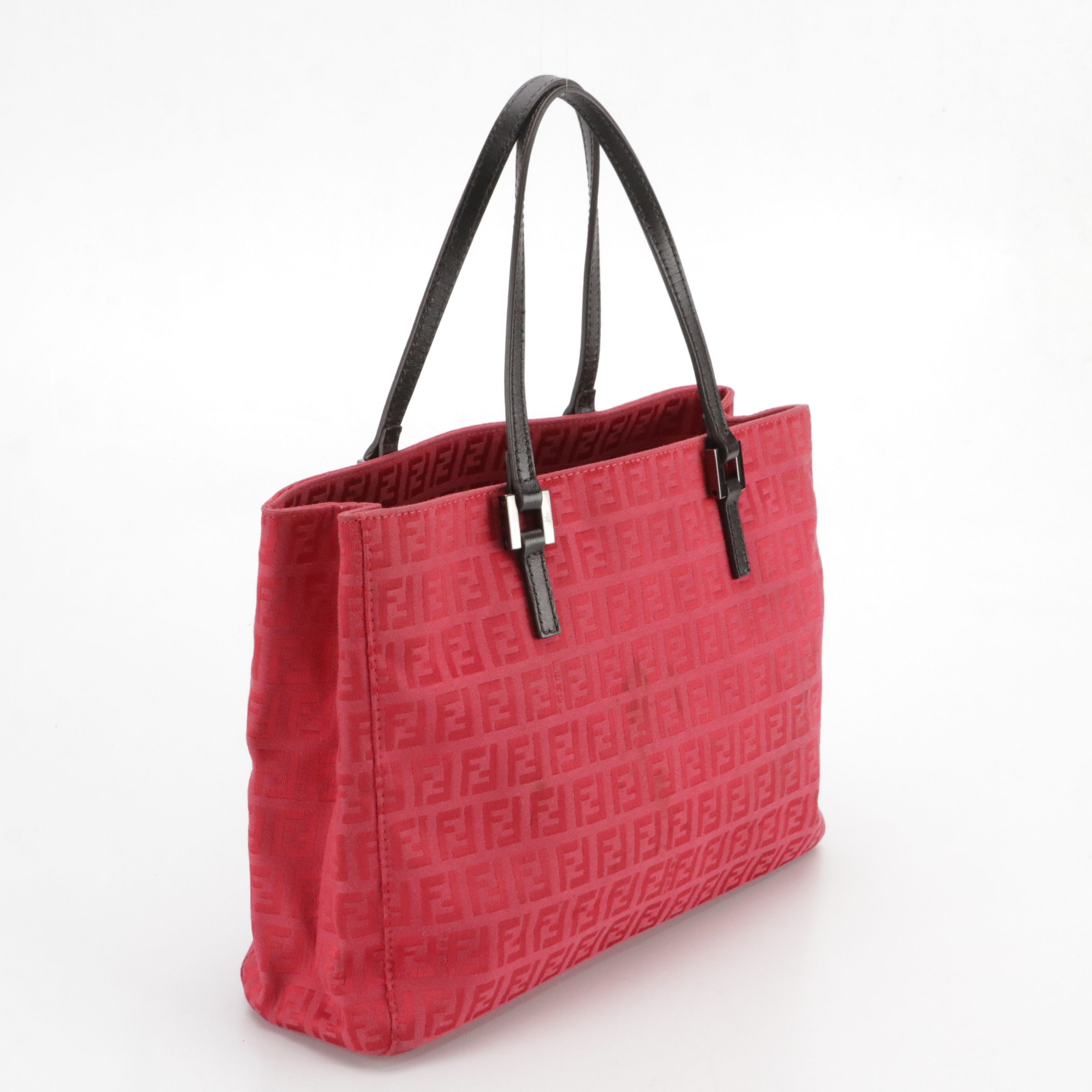 Fendi Small Tote Bag in Raspberry Pink Zucchino Nylon and Brown Leather Trim