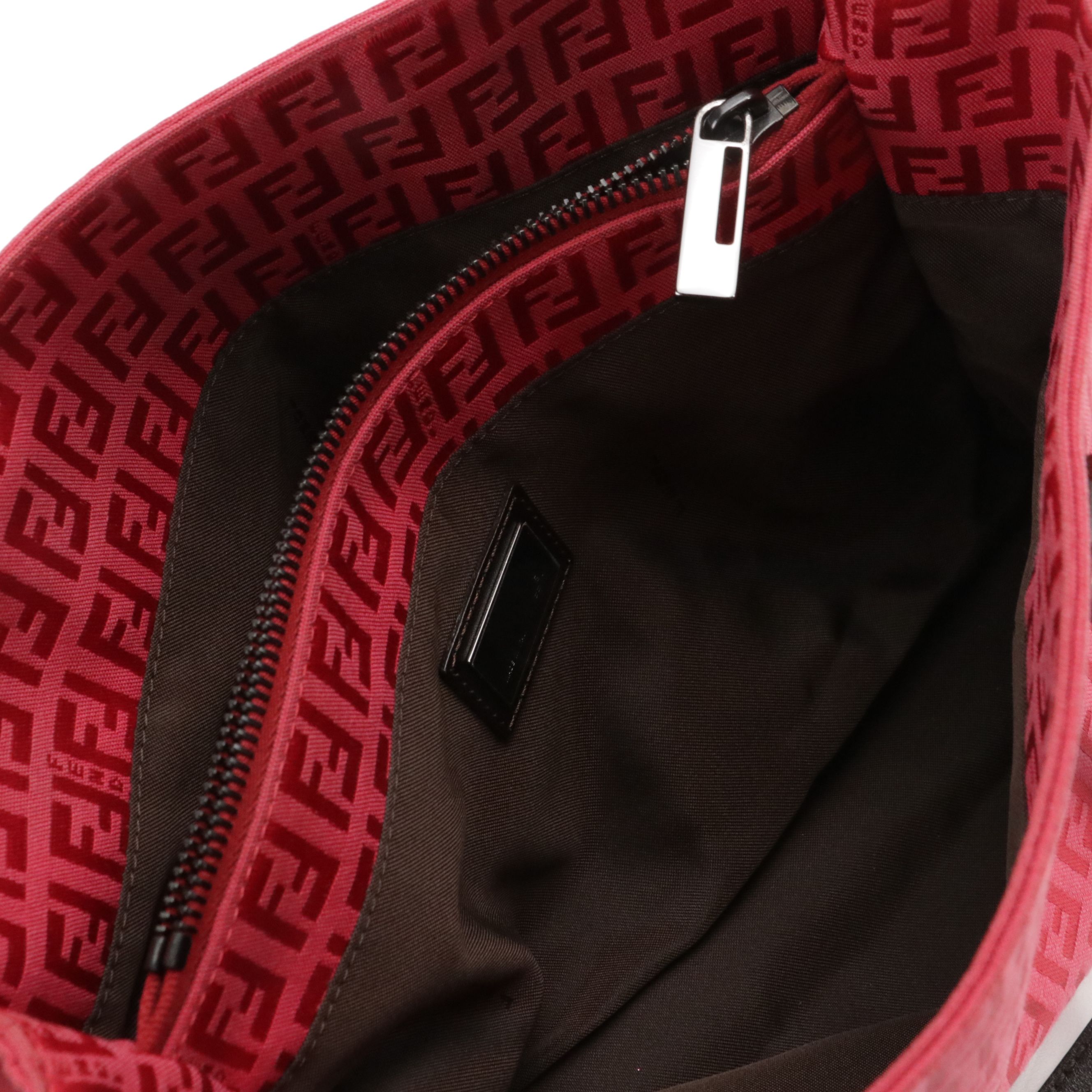 Fendi Small Tote Bag in Raspberry Pink Zucchino Nylon and Brown Leather Trim